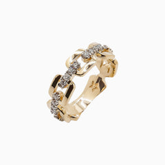 14k Yellow Gold Diamonds Chain Link Ring