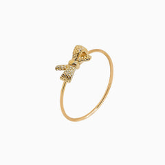 14K Yellow Gold Ribbon Bow Microstackable Ring