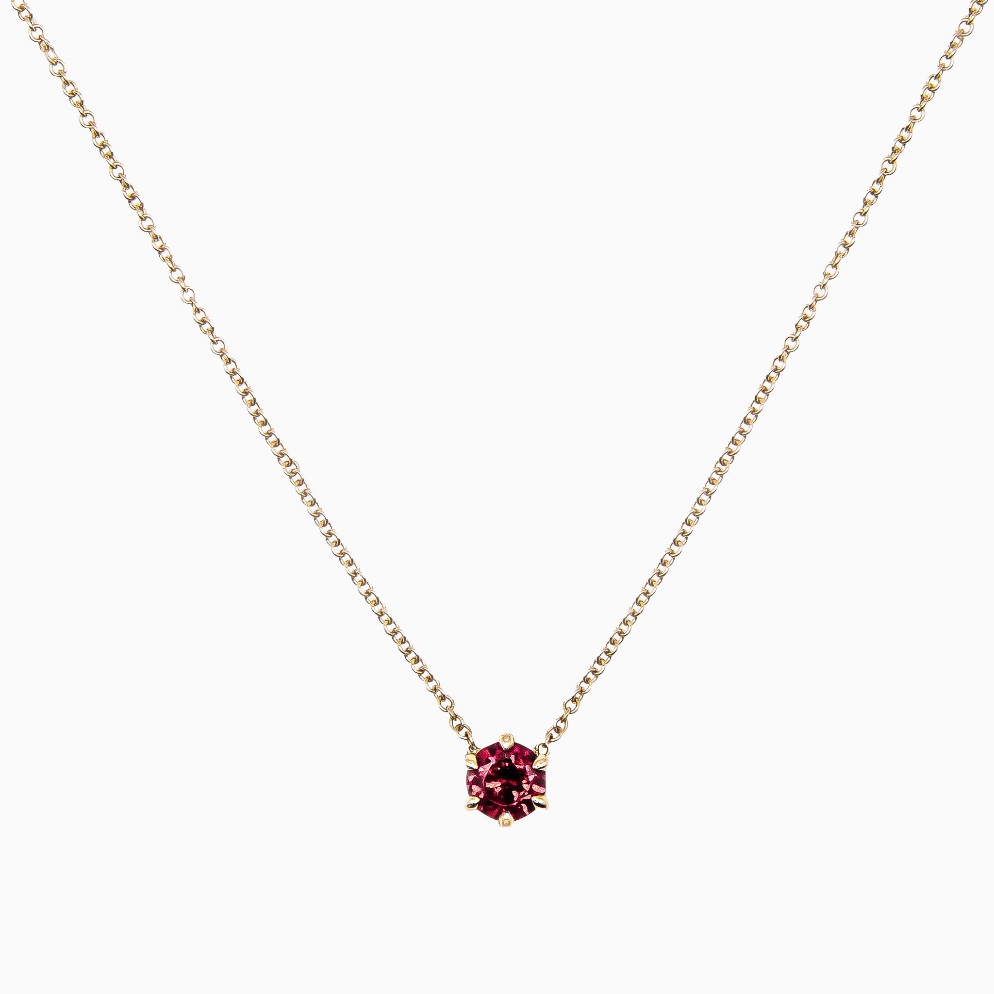 14k Yellow Gold Claw Prong Garnet Necklace