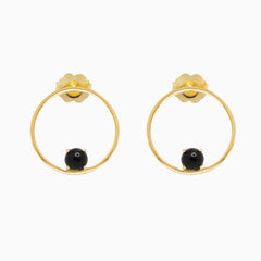 14k Yellow Gold Black Onyx Front Facing Hoop Stud Earrings