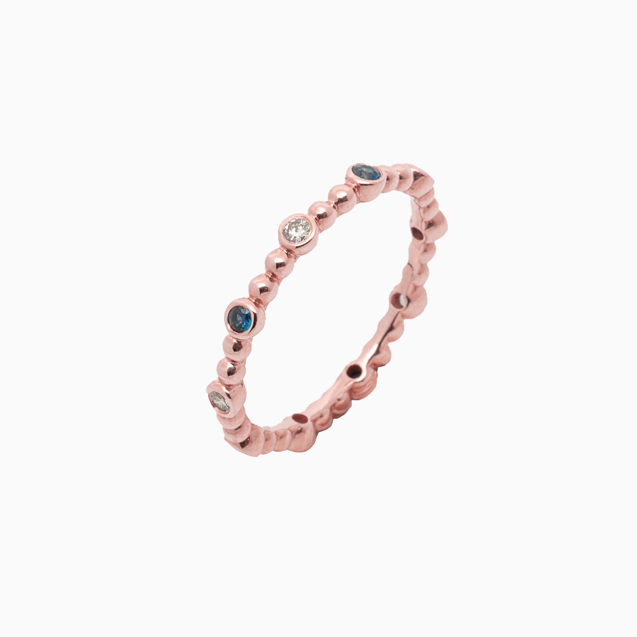 14k 10 Station Diamond & Sapphire Beaded Eternity Band - Starflower Design