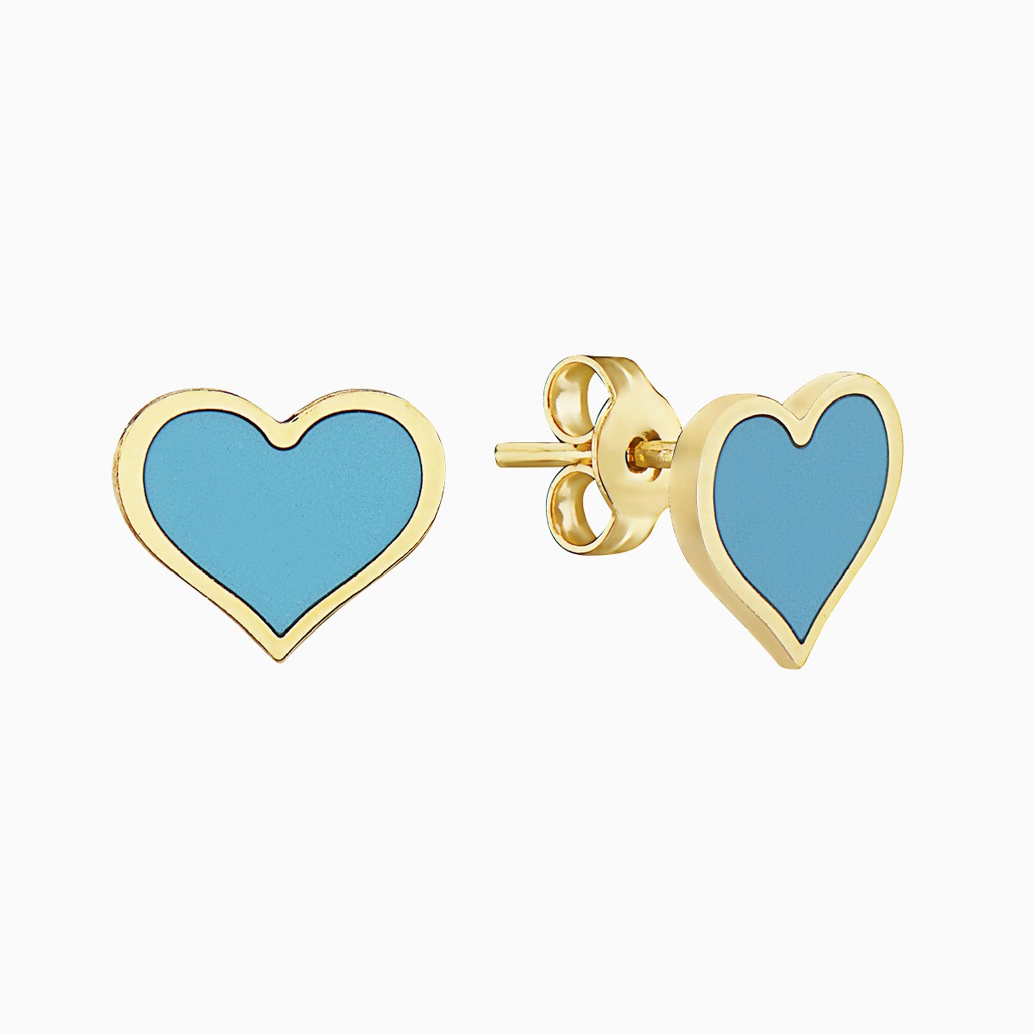 14k Absolutely Adorable Turquoise Heart Stud Earrings - Starflower Design