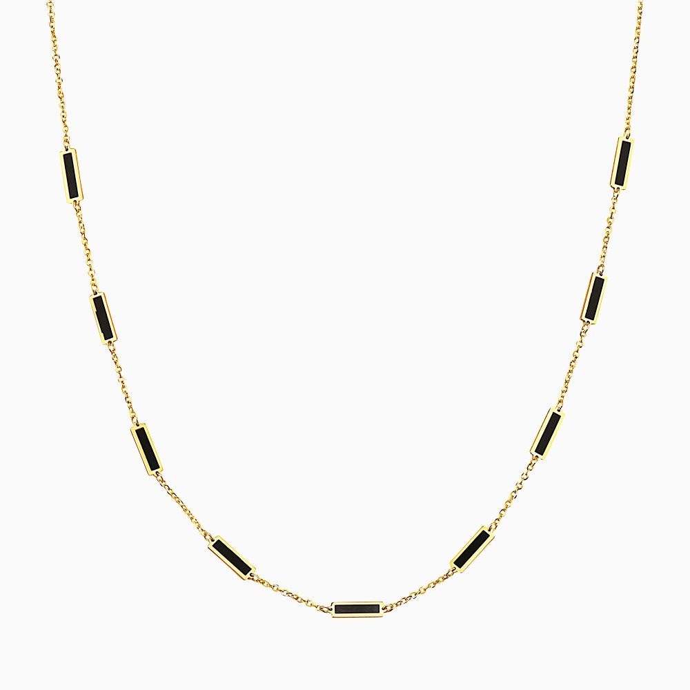 14k Bewitching Black Onyx 9 Bar Station Necklace - Starflower Design