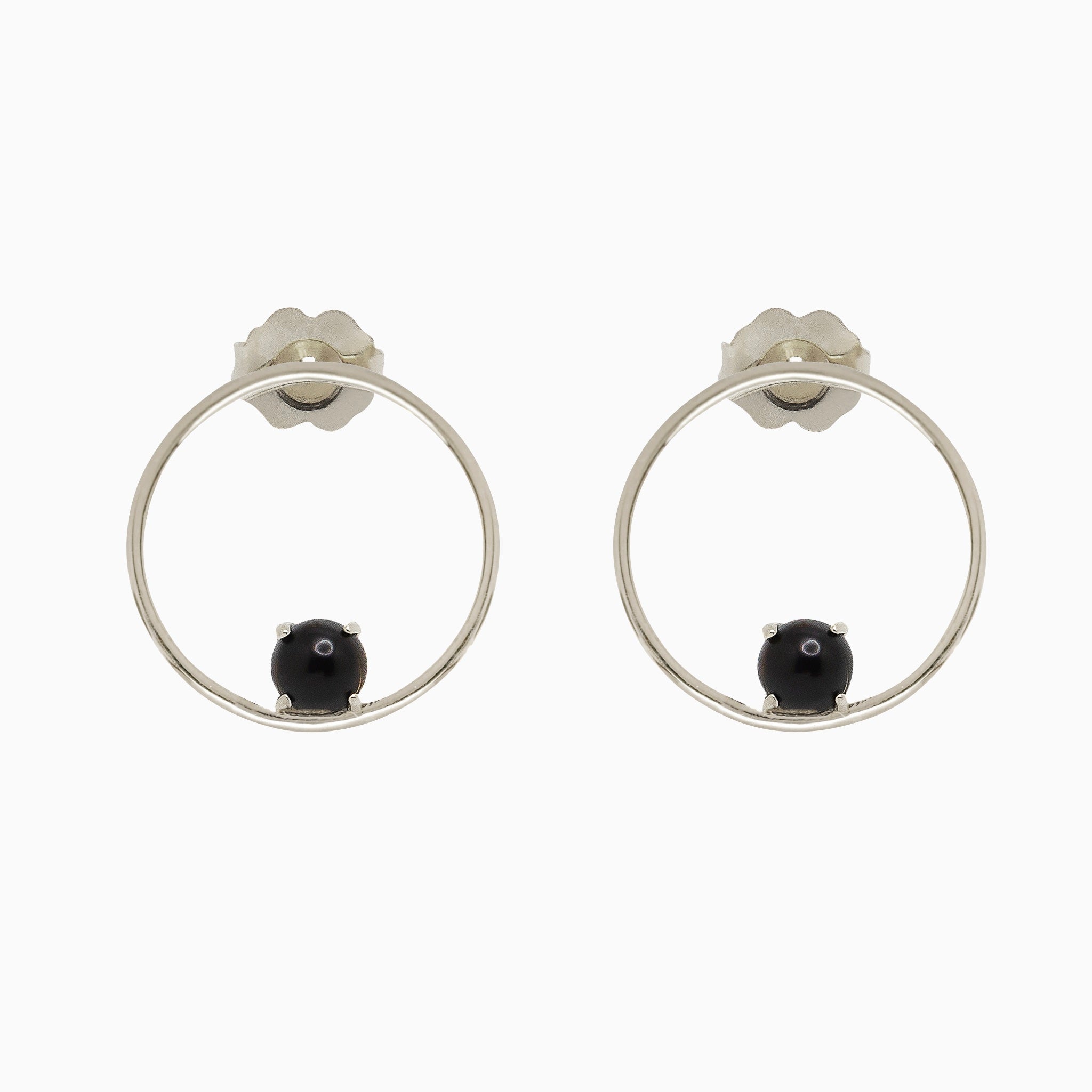 14k Bewitching Black Onyx Front Facing Hoop Stud Earrings - Starflower Design