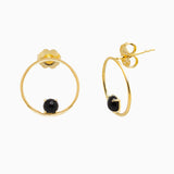 14k Bewitching Black Onyx Front Facing Hoop Stud Earrings - Starflower Design