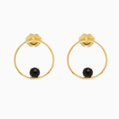 14k Bewitching Black Onyx Front Facing Hoop Stud Earrings - Starflower Design