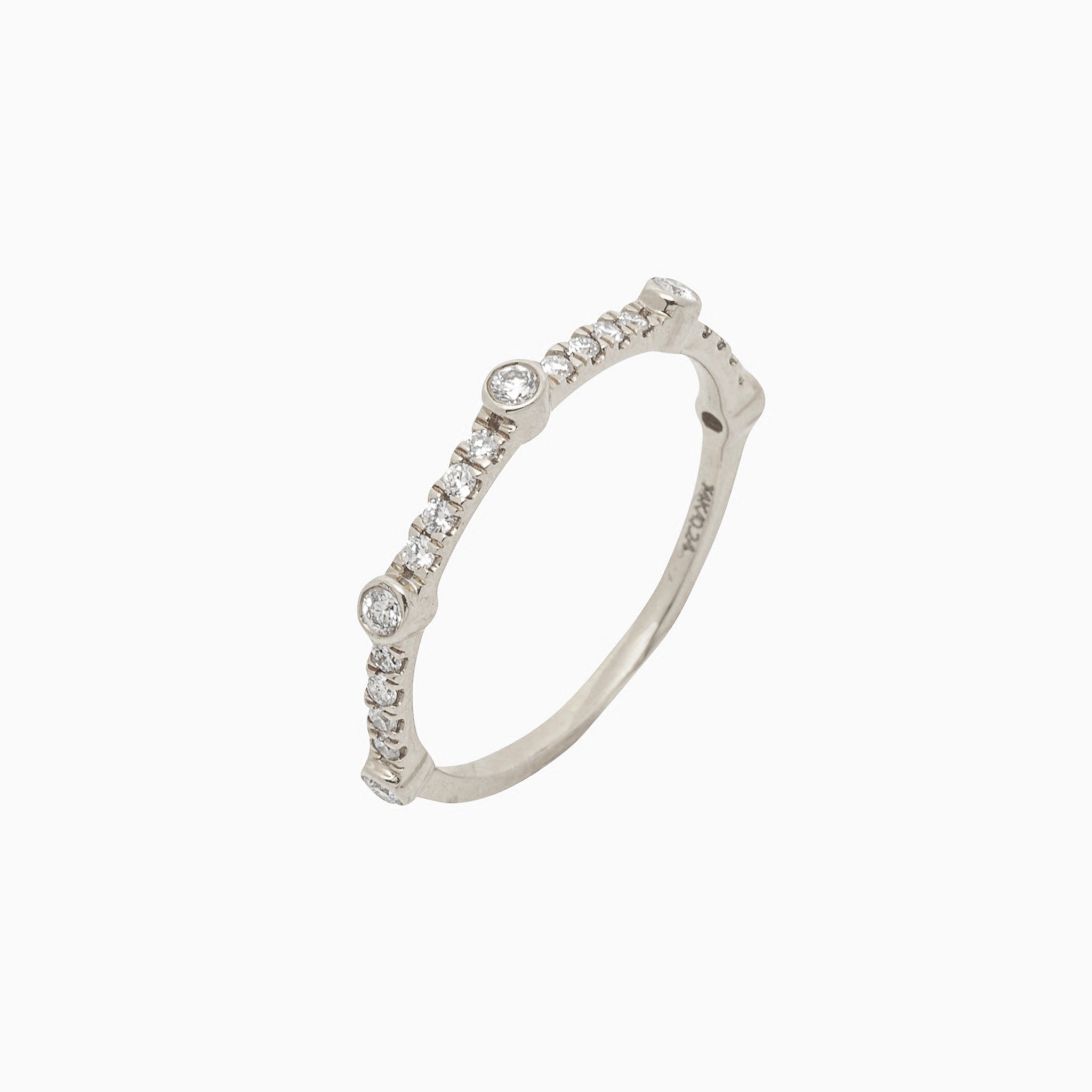 14k Bezel - Set Diamond 5 Station Ring with Micro - Pave Band - Starflower Design