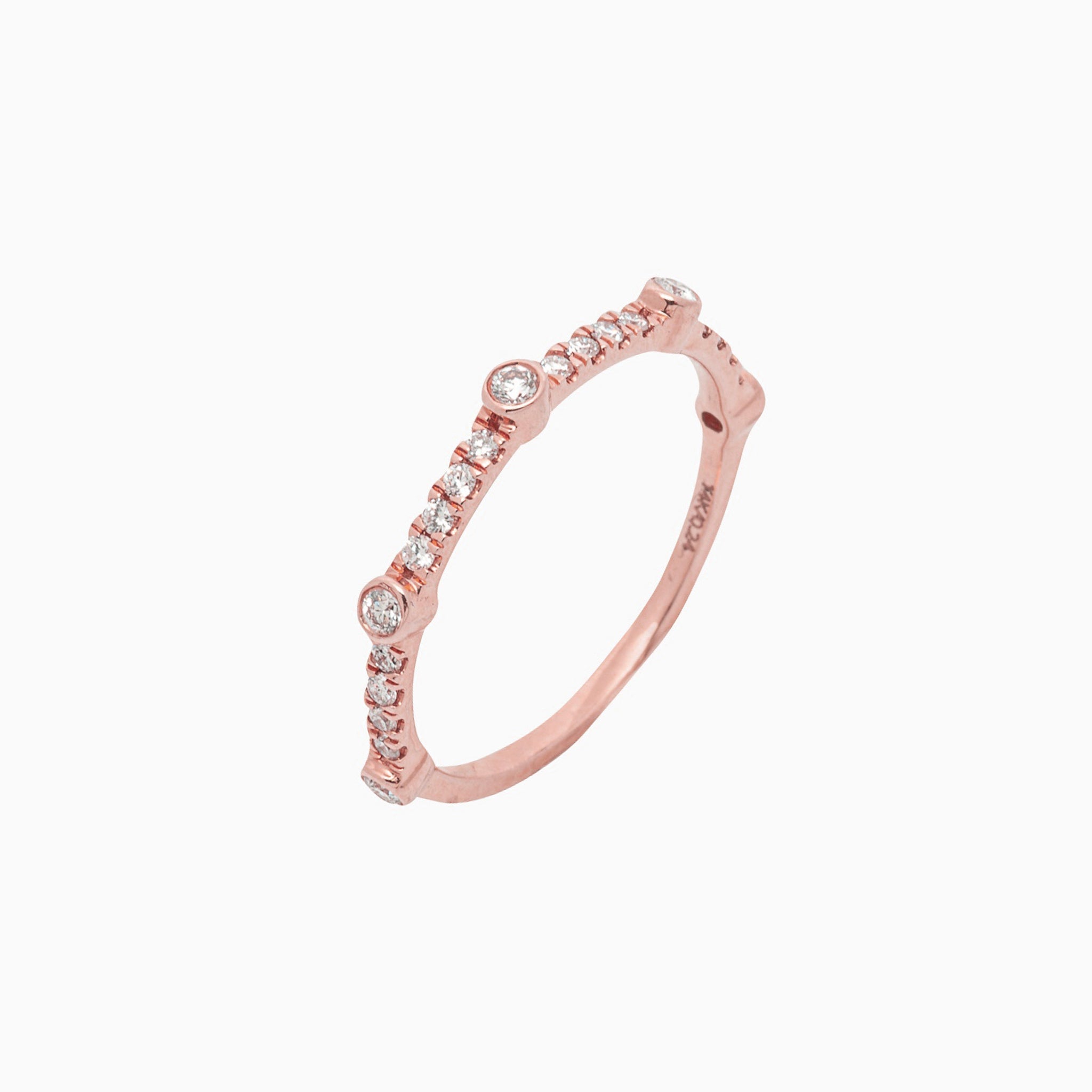 14k Bezel - Set Diamond 5 Station Ring with Micro - Pave Band - Starflower Design