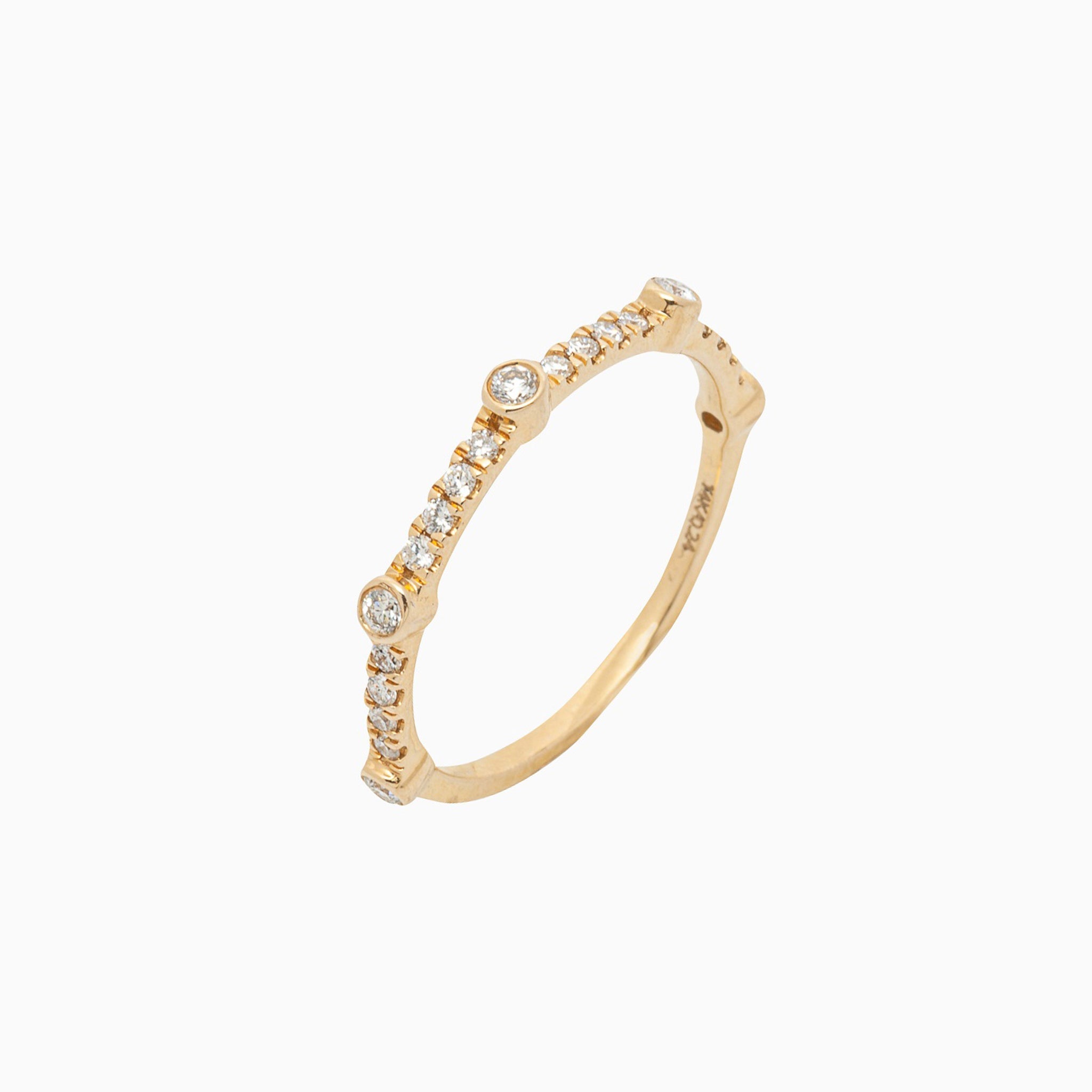 14k Bezel - Set Diamond 5 Station Ring with Micro - Pave Band - Starflower Design