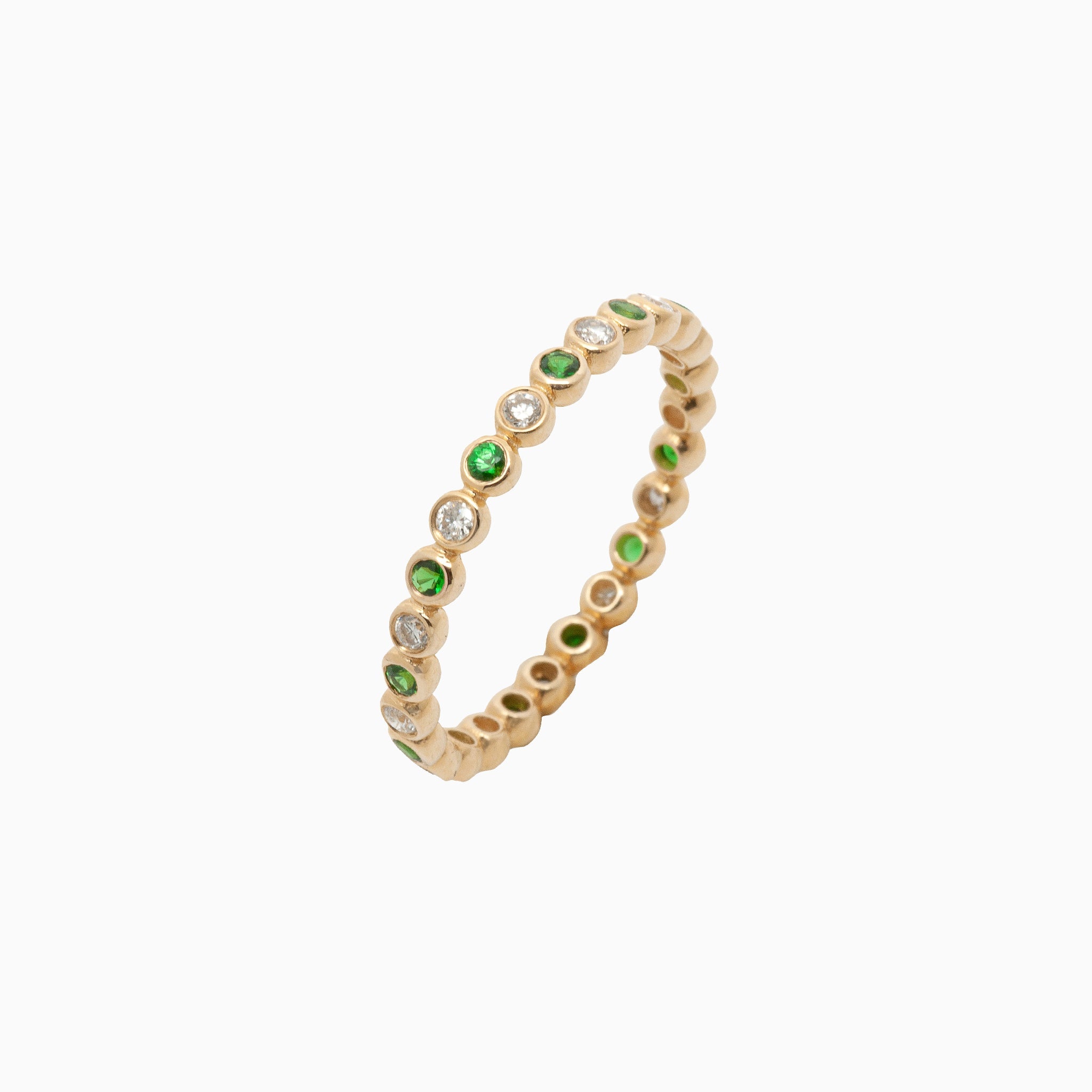 14k Bezel - Set Diamond & Tsavorite Eternity Band - Starflower Design