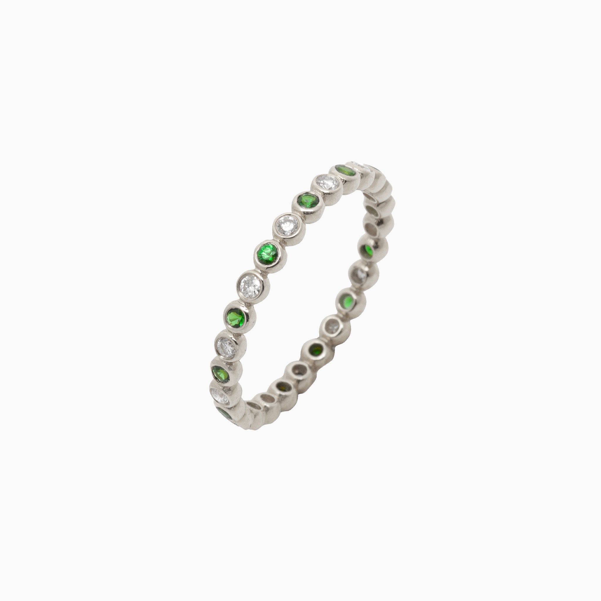 14k Bezel - Set Diamond & Tsavorite Eternity Band - Starflower Design