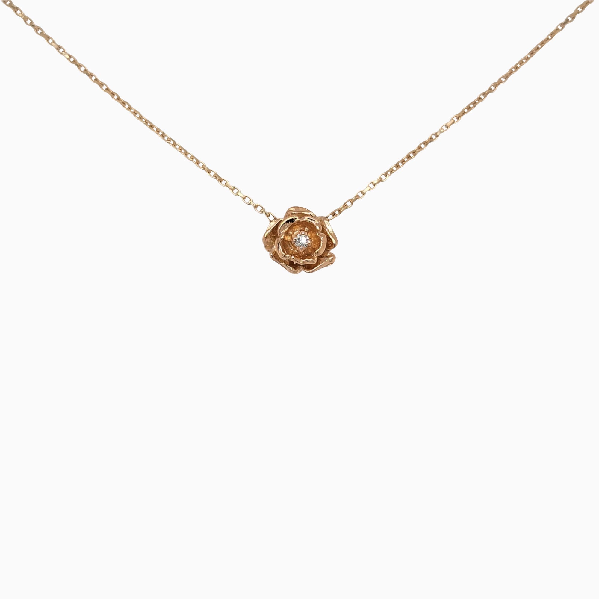 14k Blooming Beauty Vintage Rose Blossom Diamond Necklace - Starflower Design