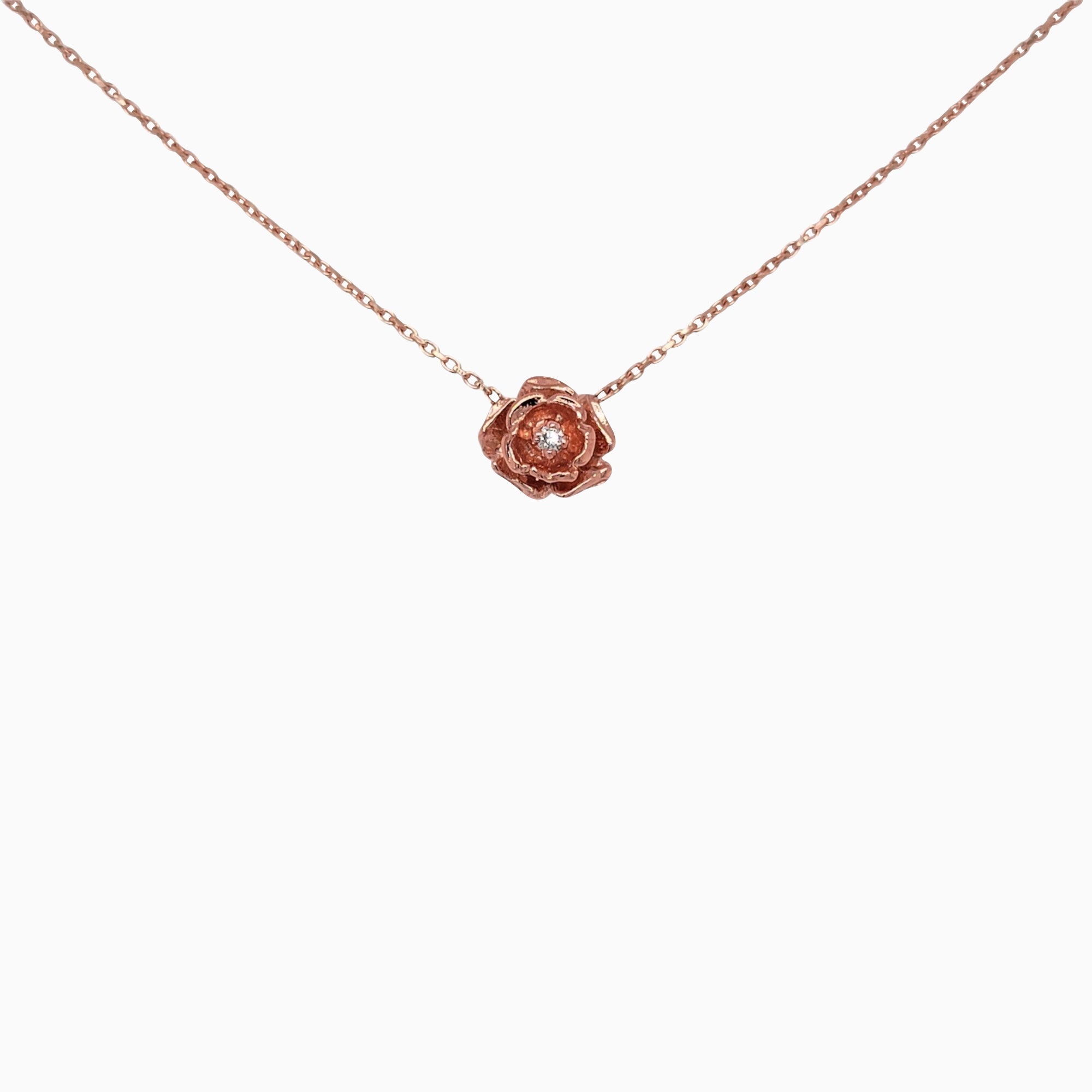 14k Blooming Beauty Vintage Rose Blossom Diamond Necklace - Starflower Design