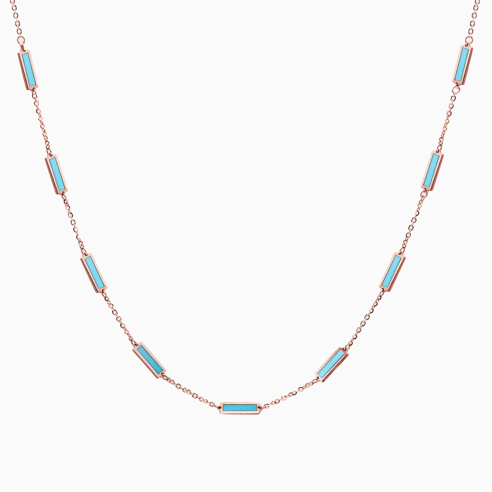 14k Brilliant Turquoise 9 Bar Station Necklace - Starflower Design