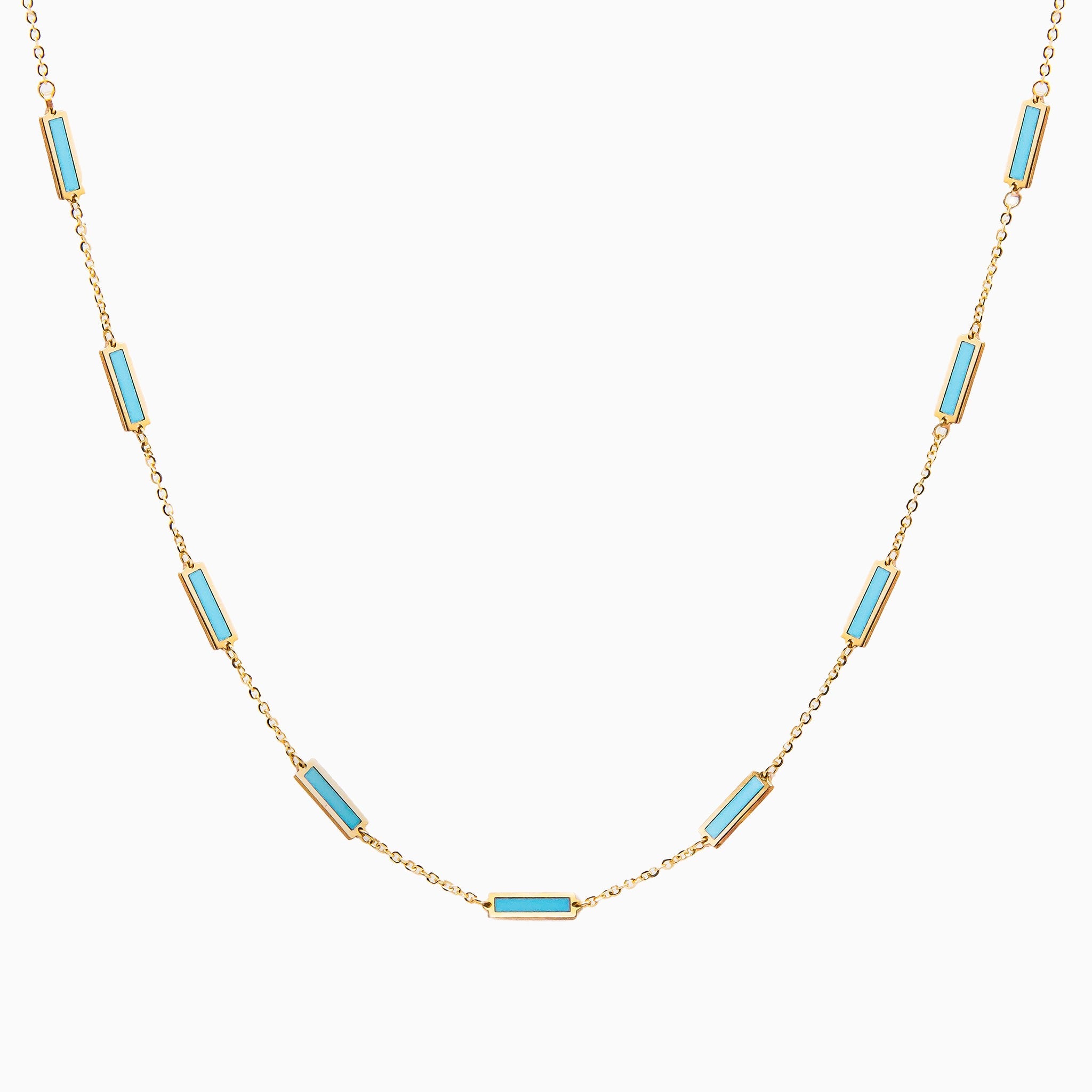 14k Brilliant Turquoise 9 Bar Station Necklace - Starflower Design