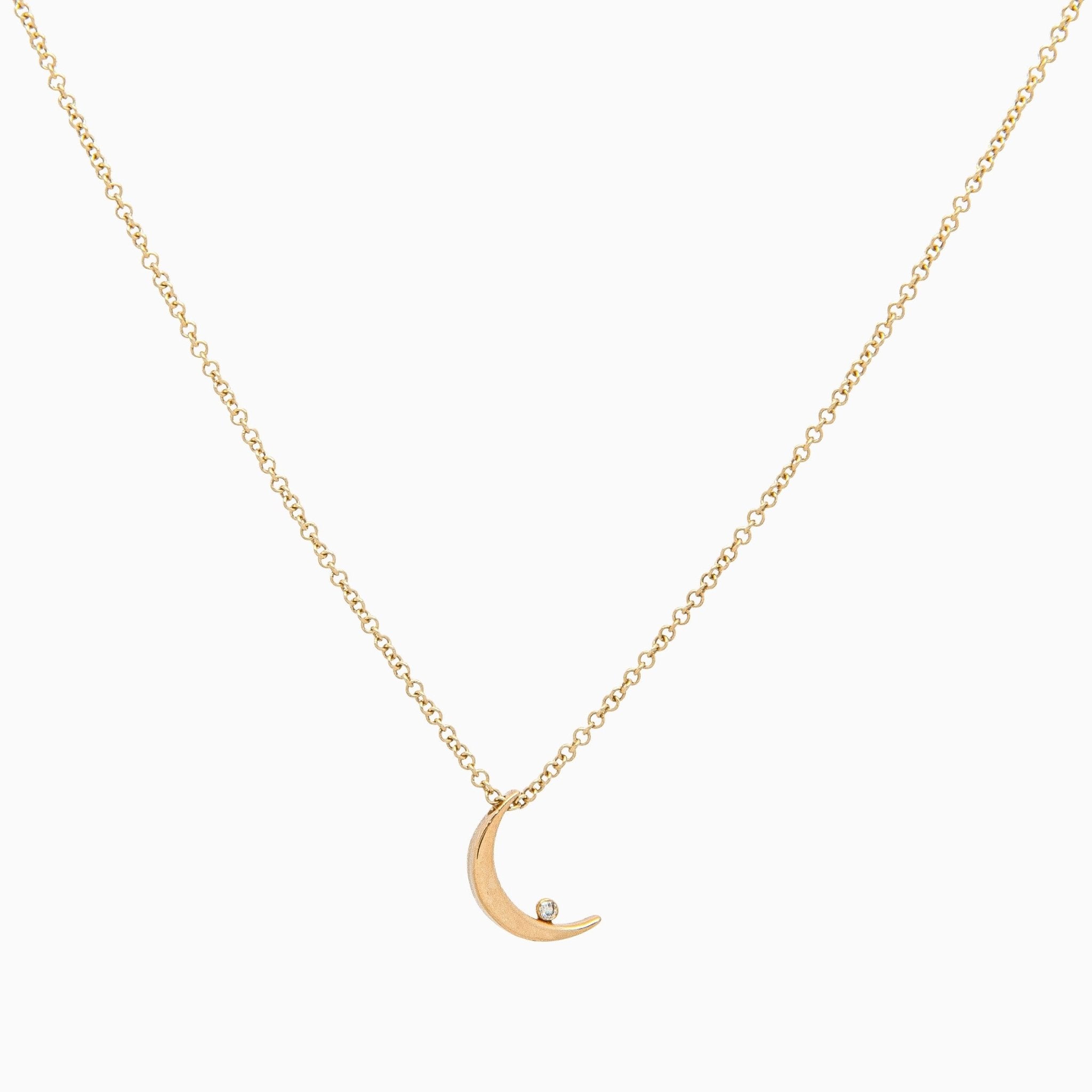 14k Crescent Moon with Diamond Pendant - Starflower Design