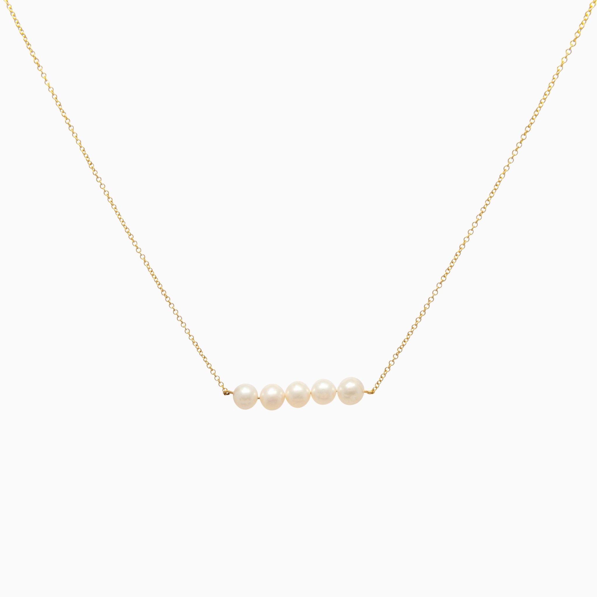 14k Cultured Freshwater Pearl Bar Necklace - Starflower Design