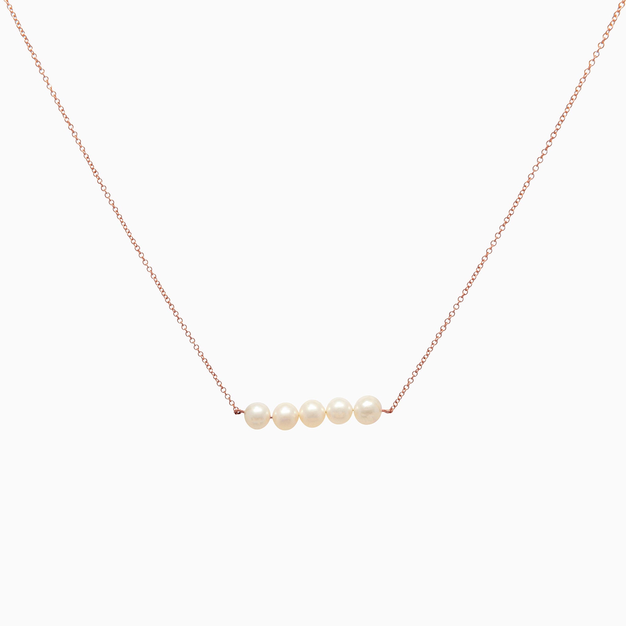 14k Cultured Freshwater Pearl Bar Necklace - Starflower Design