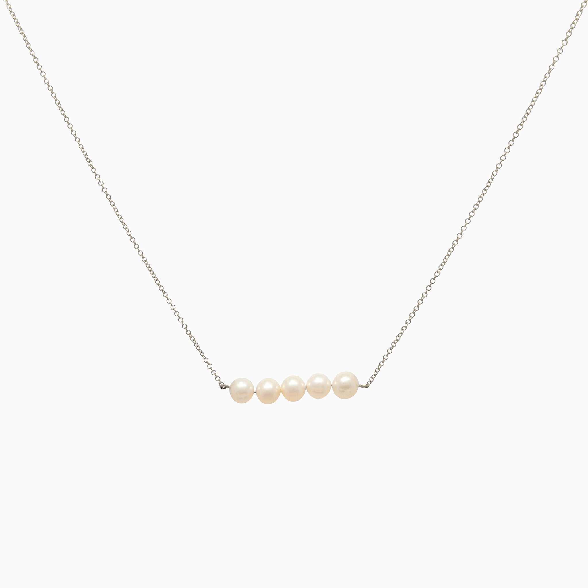 14k Cultured Freshwater Pearl Bar Necklace - Starflower Design
