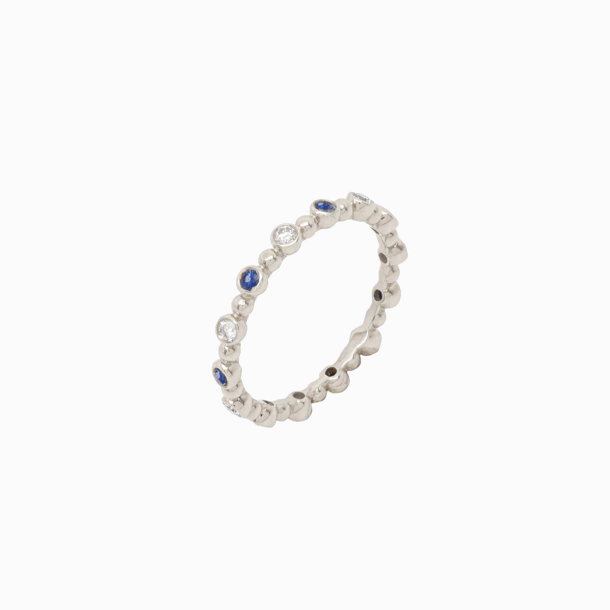 14k Diamond & Sapphire 14 Station Beaded Eternity Band - Starflower Design