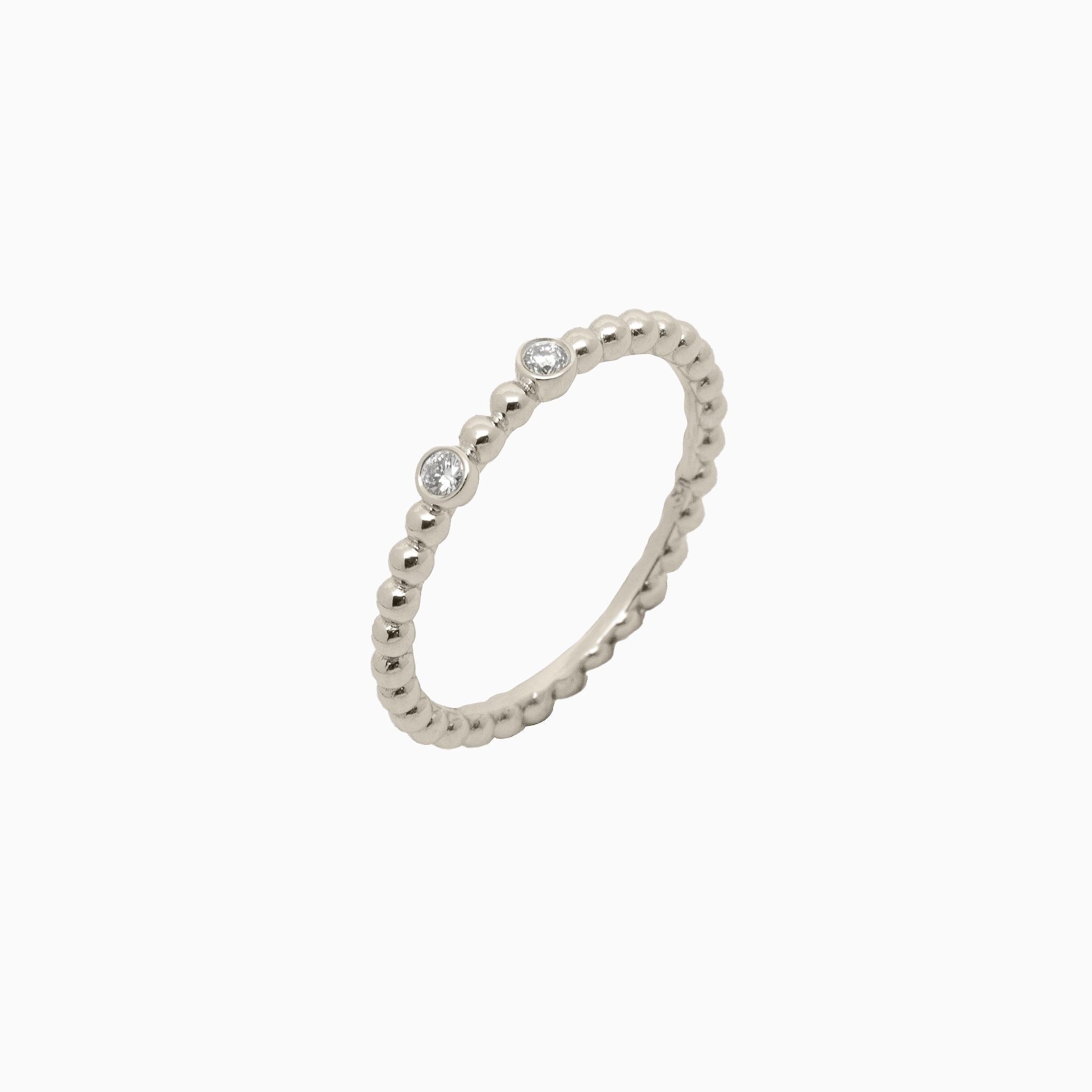 14k Double Bezel - Set Diamond Beaded Ring - Starflower Design