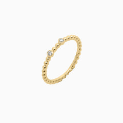 14k Double Bezel - Set Diamond Beaded Ring - Starflower Design