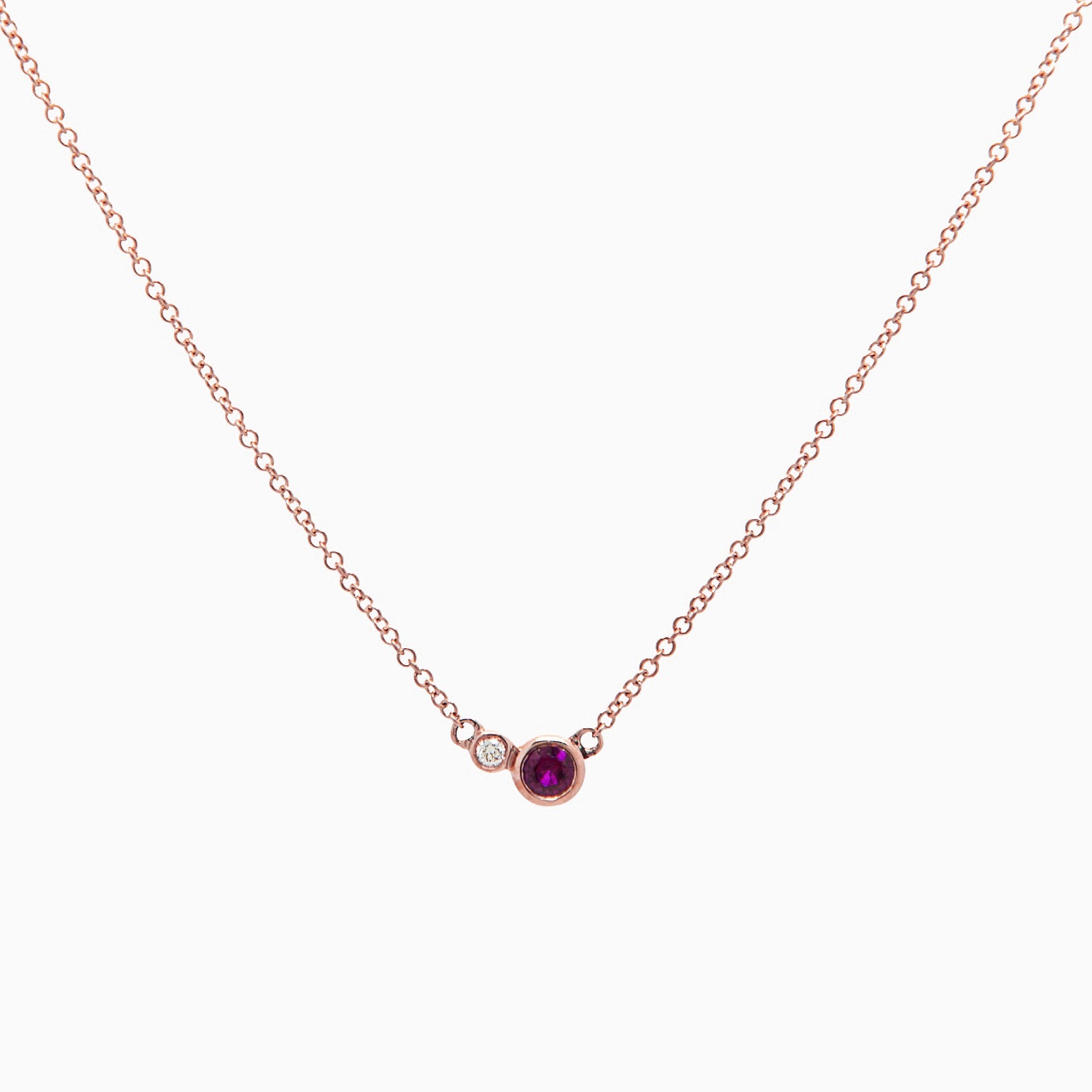 14k Double Delight Diamond & Ruby Petite Layering Necklace - Starflower Design