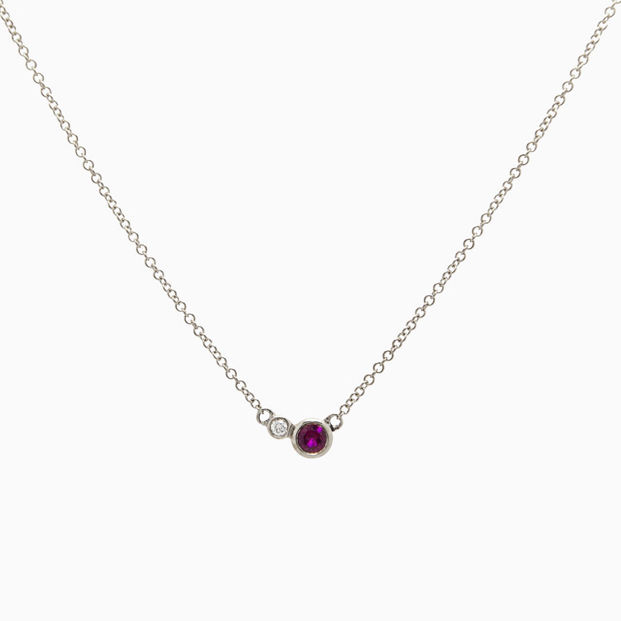 14k Double Delight Diamond & Ruby Petite Layering Necklace - Starflower Design