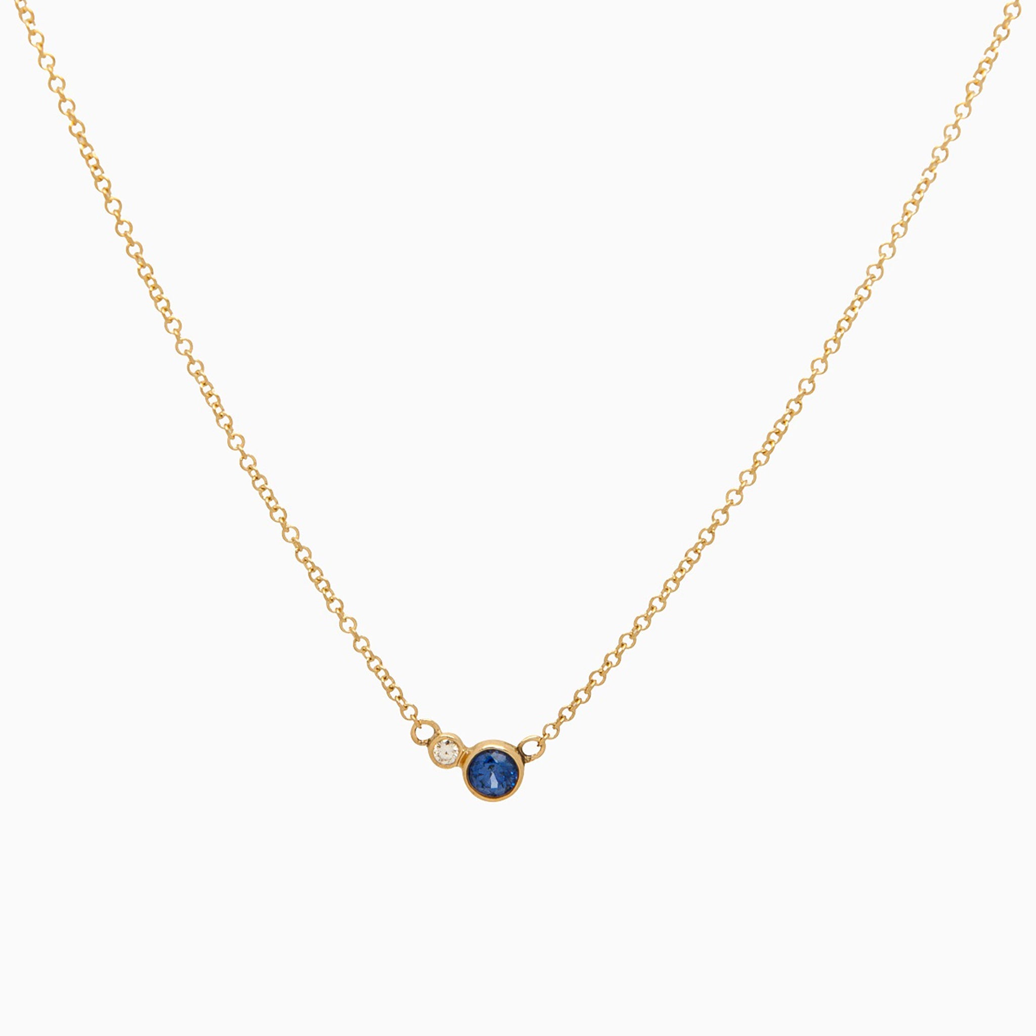 14k Double Delight Diamond & Sapphire Petite Layering Necklace - Starflower Design