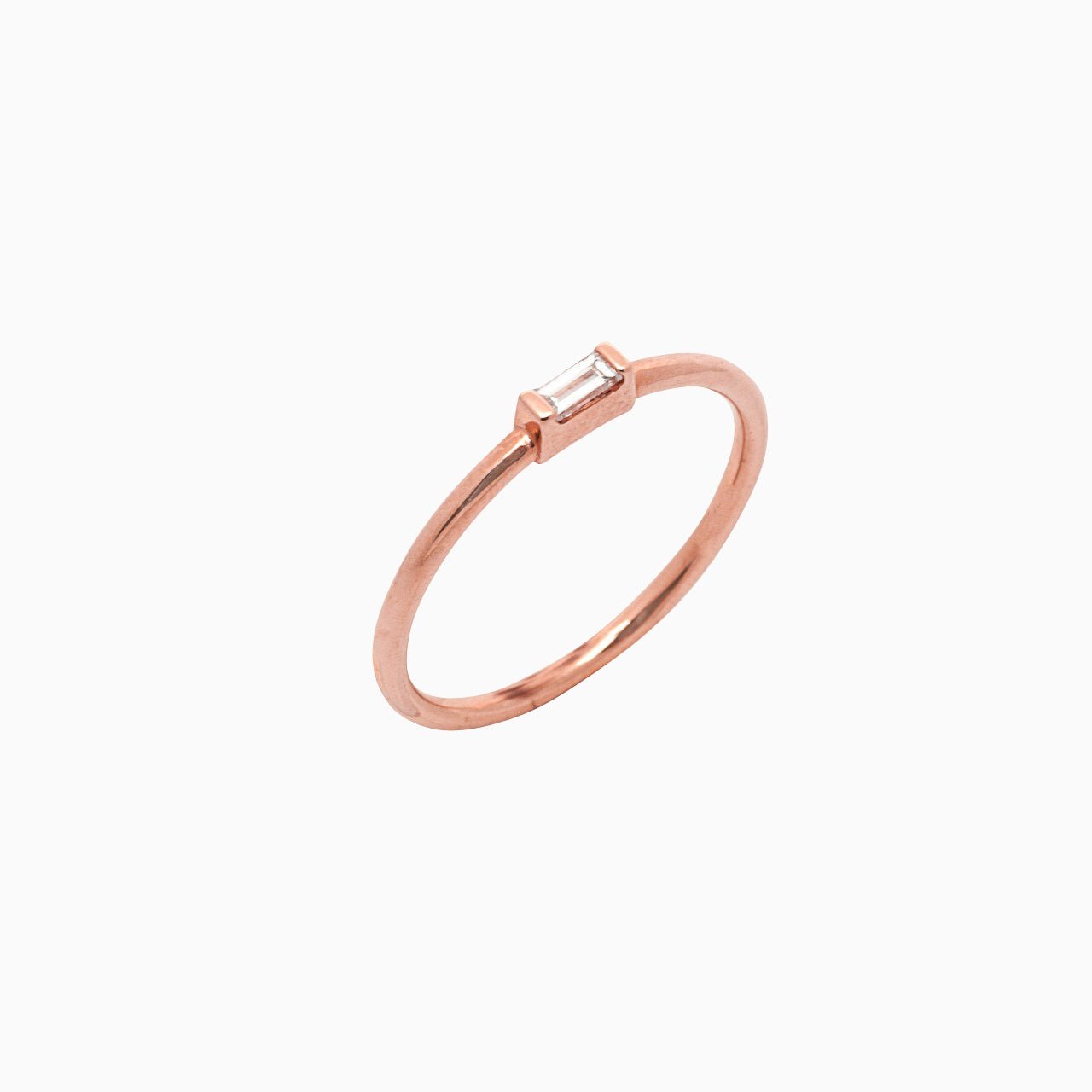 14k East - West Diamond Baguette Stackable Ring - Starflower Design