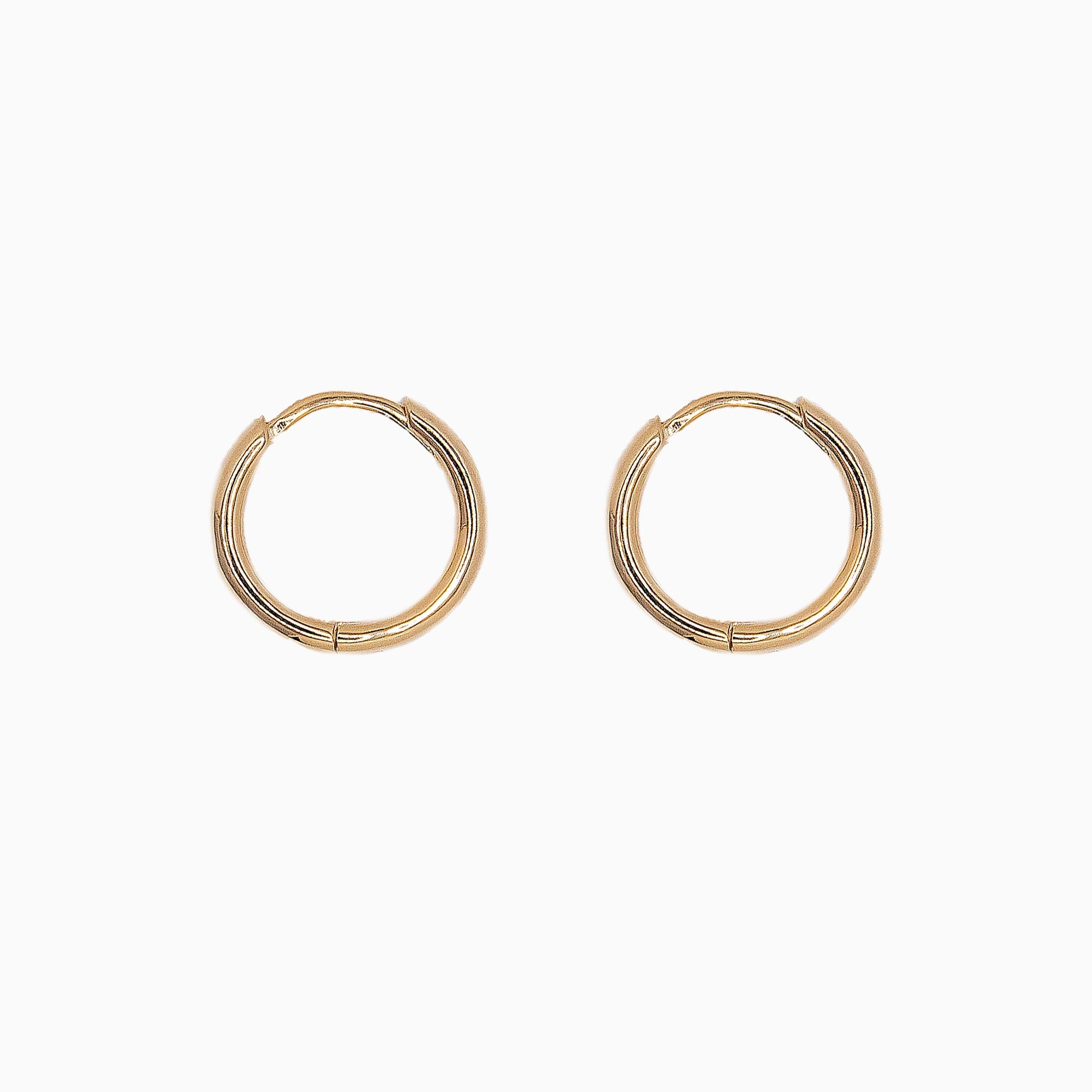 14k Gold 12.5mm Hinged Everyday Round Hoop Earrings - Starflower Design