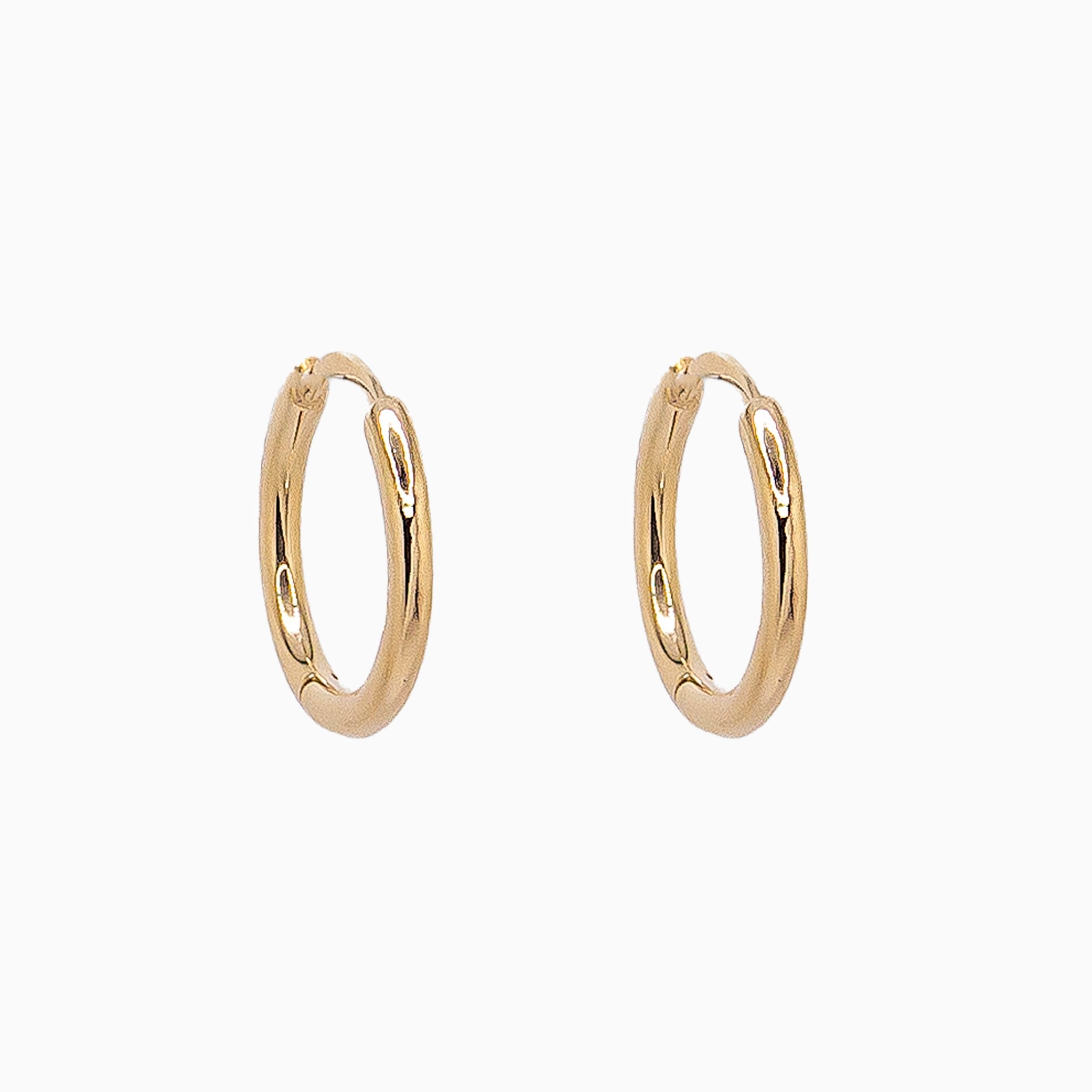 14k Gold 12.5mm Hinged Everyday Round Hoop Earrings - Starflower Design