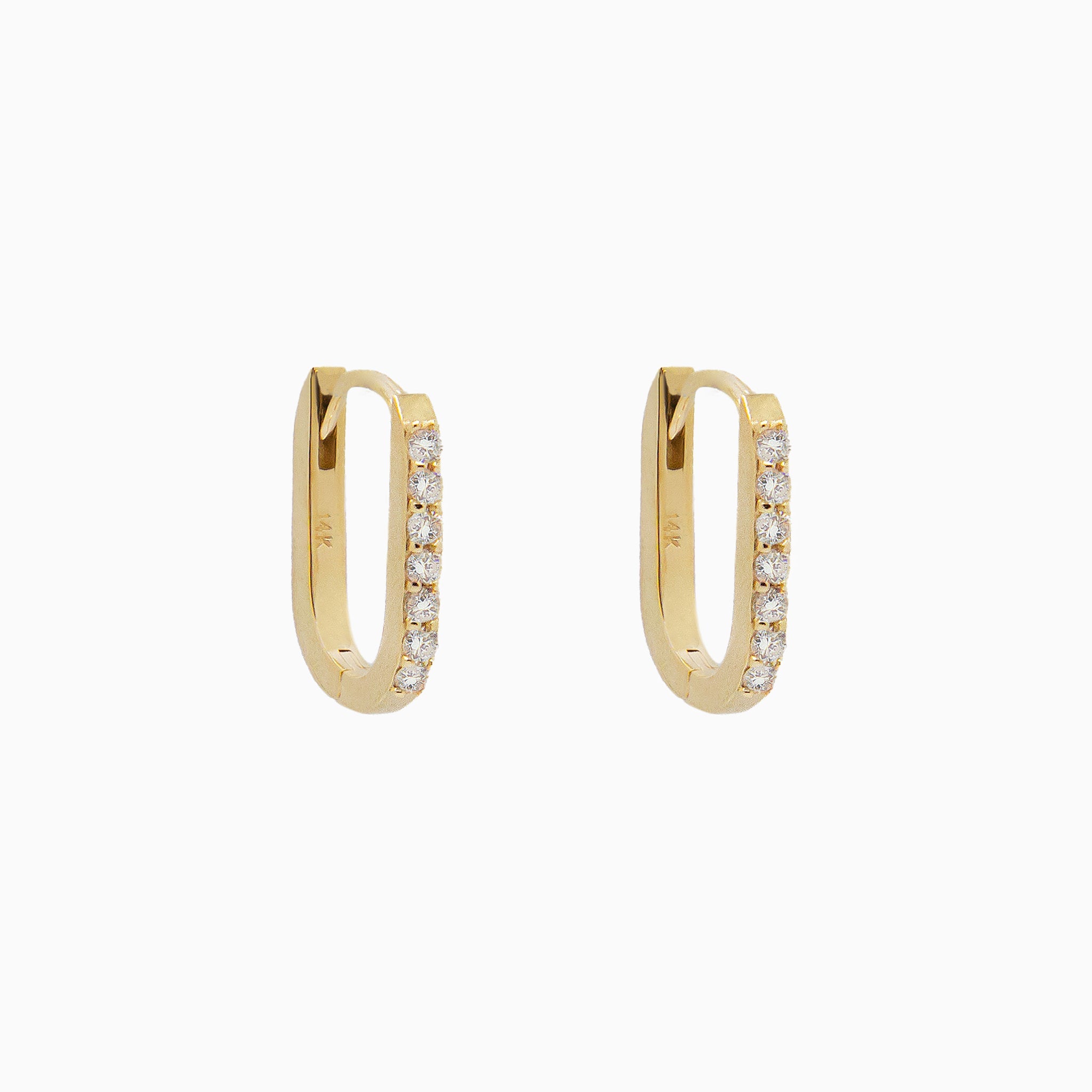 14k Gold 13mm x 9mm Hinged Diamond Paperclip Hoop Earrings - Starflower Design