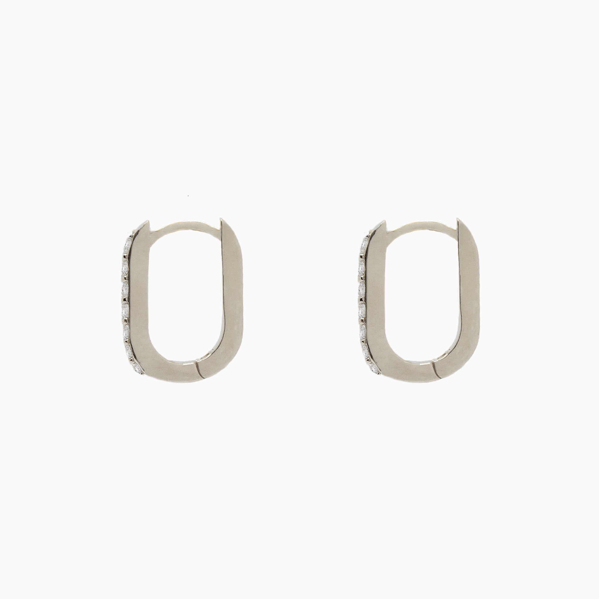 14k Gold 13mm x 9mm Hinged Diamond Paperclip Hoop Earrings - Starflower Design