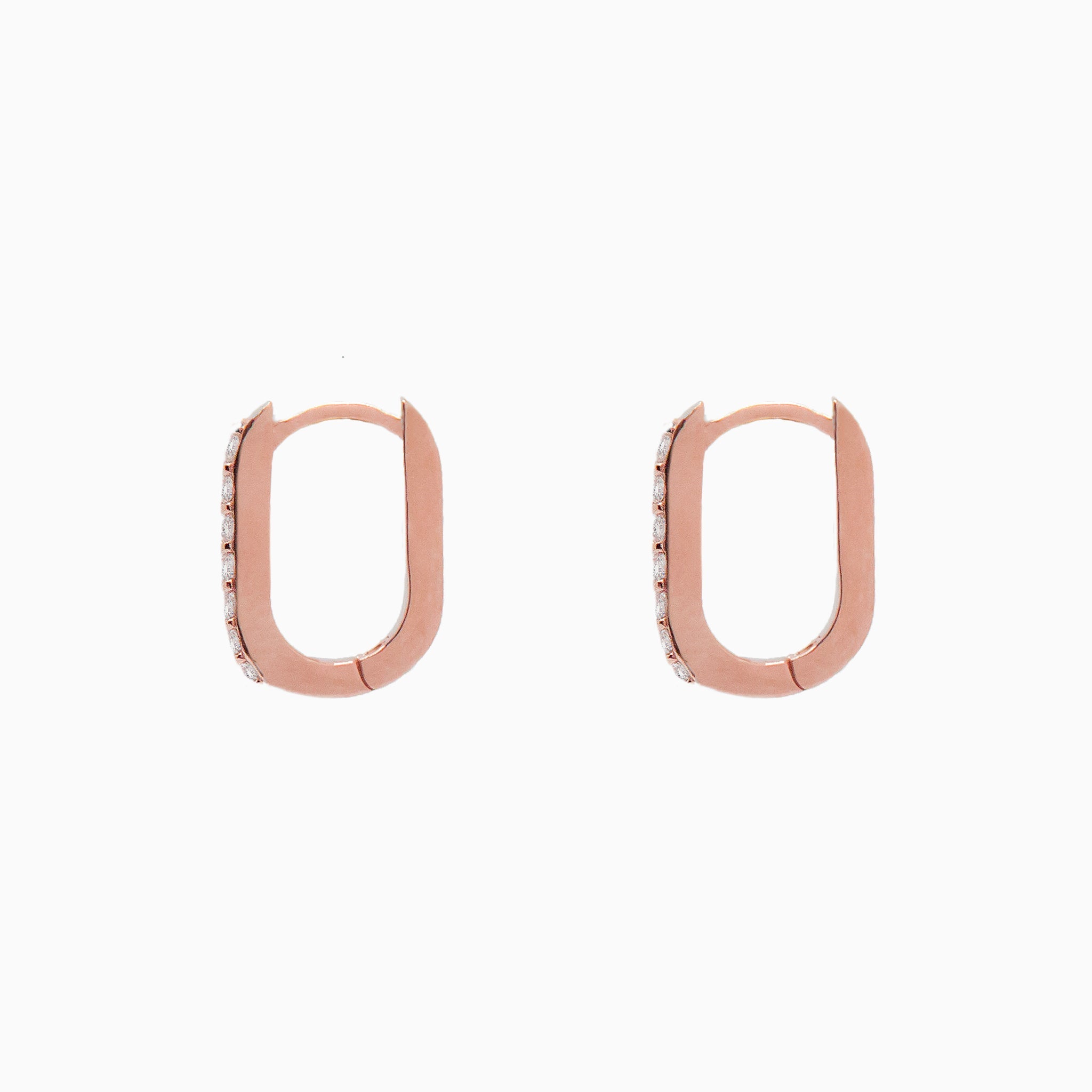 14k Gold 13mm x 9mm Hinged Diamond Paperclip Hoop Earrings - Starflower Design