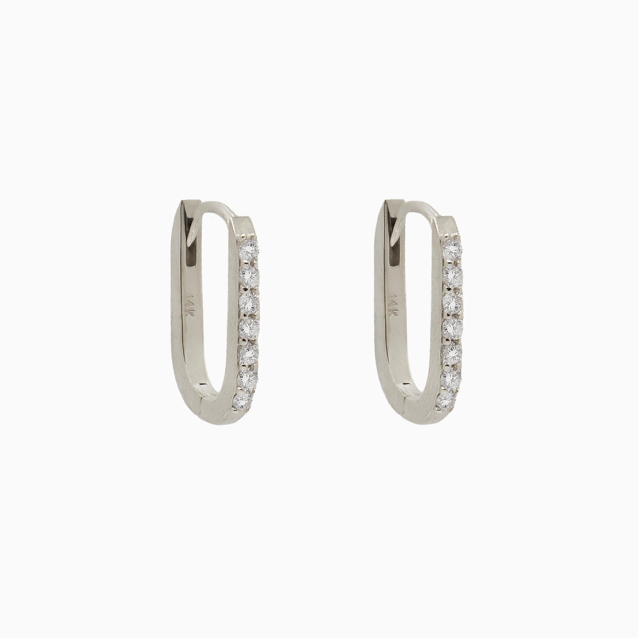 14k Gold 15mm x 10mm Hinged Diamond Paperclip Hoop Earrings - Starflower Design