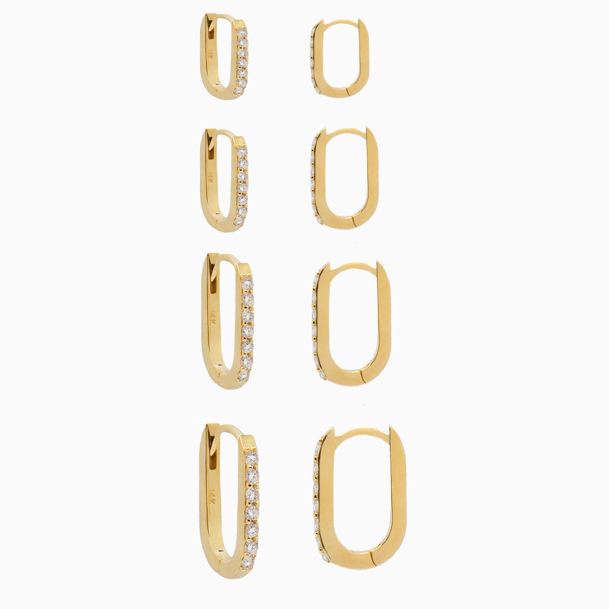 14k Gold 15mm x 10mm Hinged Diamond Paperclip Hoop Earrings - Starflower Design