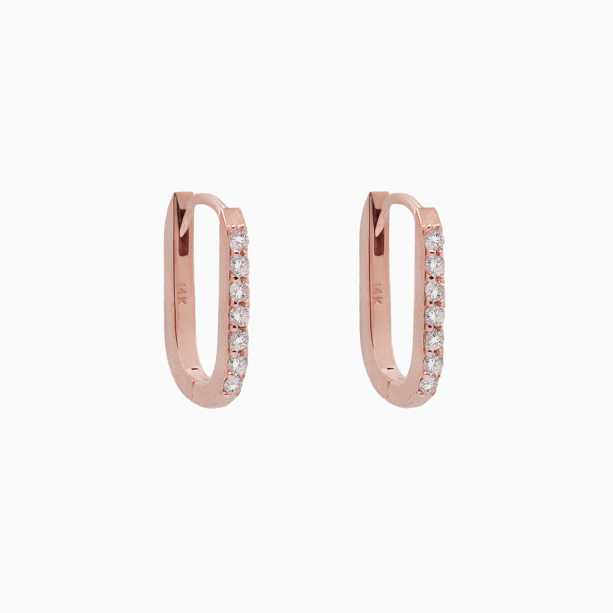 14k Gold 15mm x 10mm Hinged Diamond Paperclip Hoop Earrings - Starflower Design