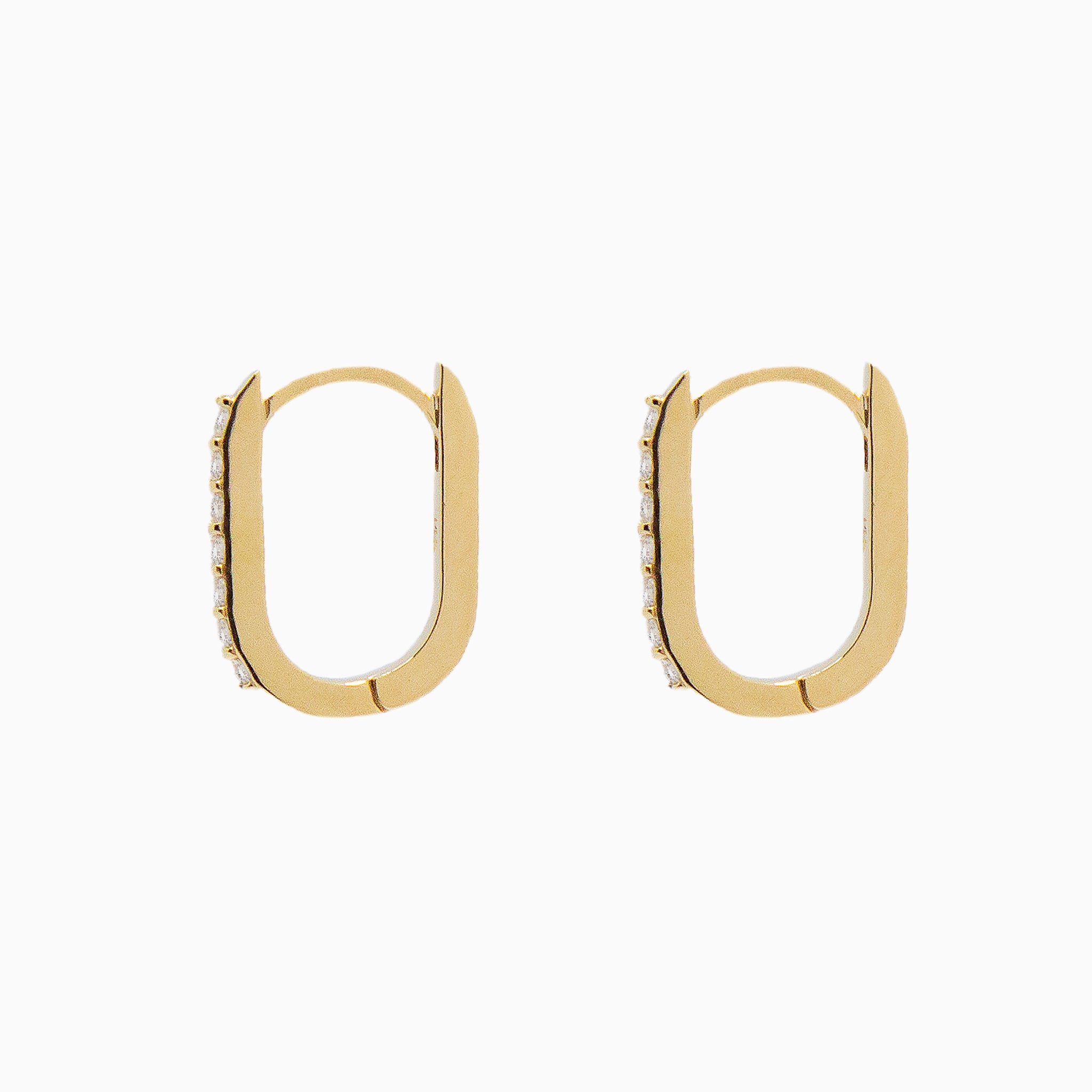14k Gold 15mm x 10mm Hinged Diamond Paperclip Hoop Earrings - Starflower Design