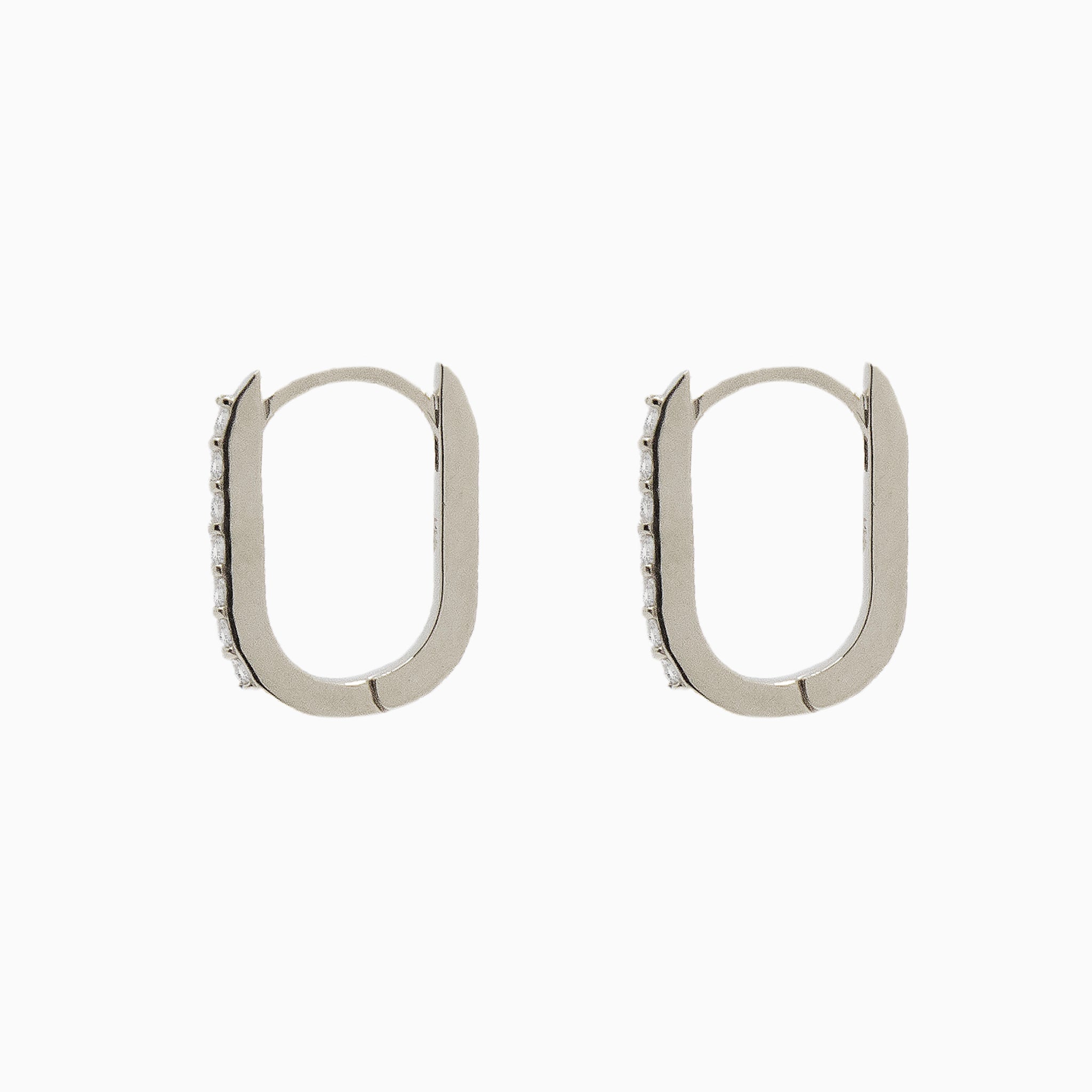 14k Gold 15mm x 10mm Hinged Diamond Paperclip Hoop Earrings - Starflower Design