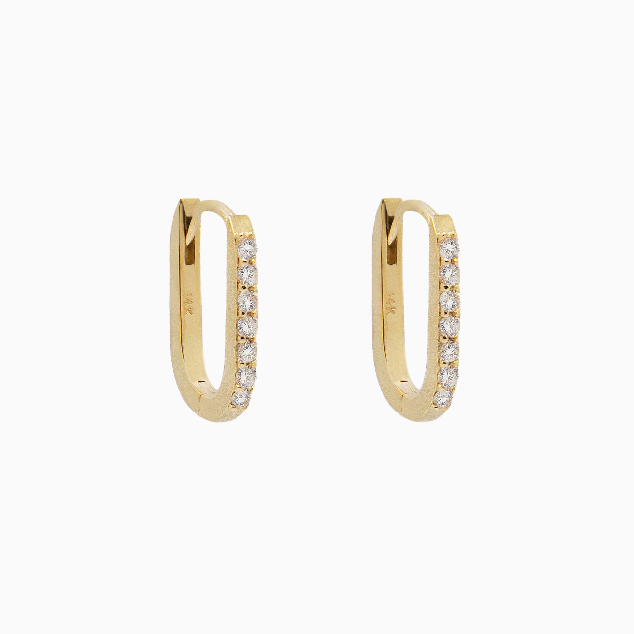 14k Gold 15mm x 10mm Hinged Diamond Paperclip Hoop Earrings - Starflower Design
