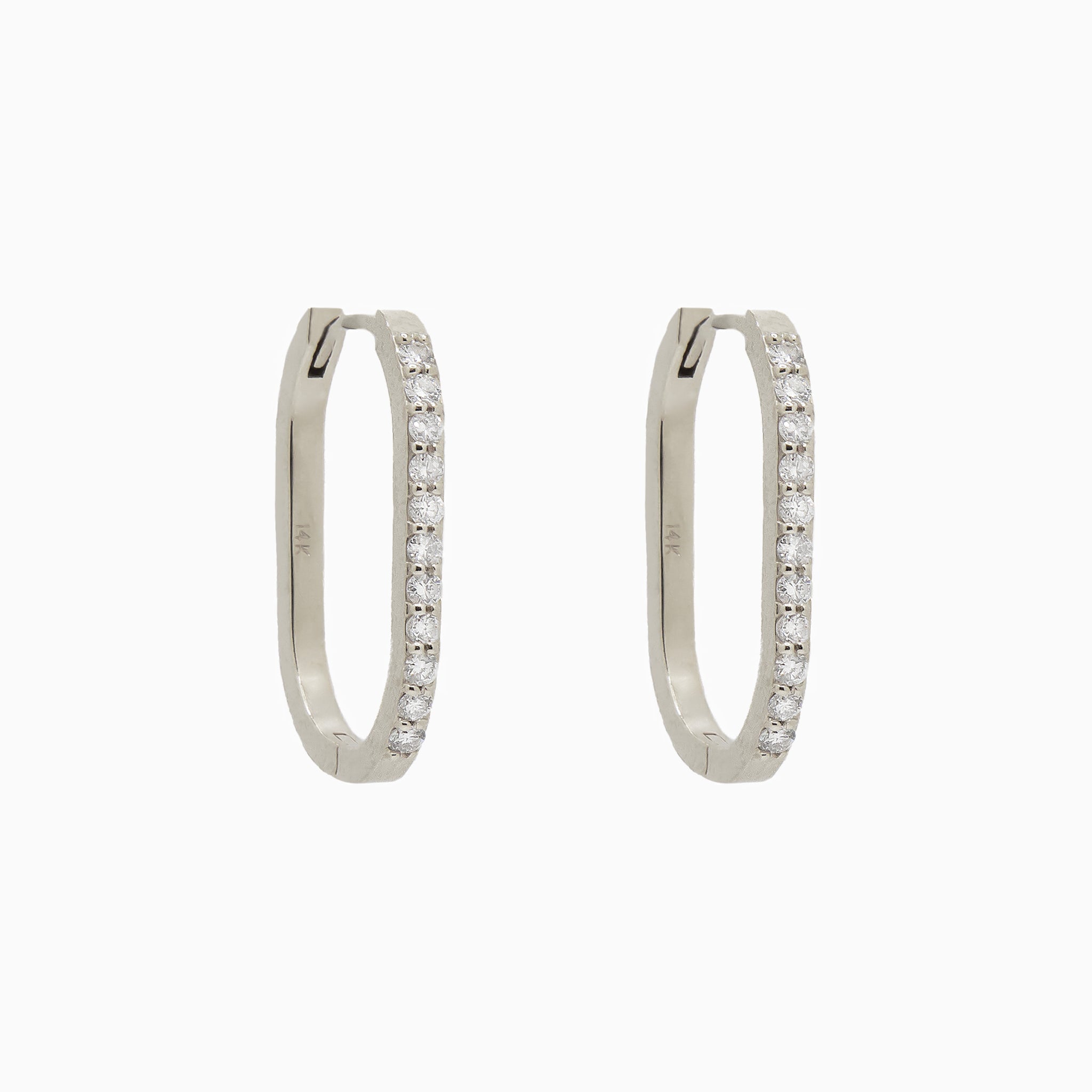 14k Gold 19mm x 13mm Hinged Diamond Paperclip Hoop Earrings - Starflower Design