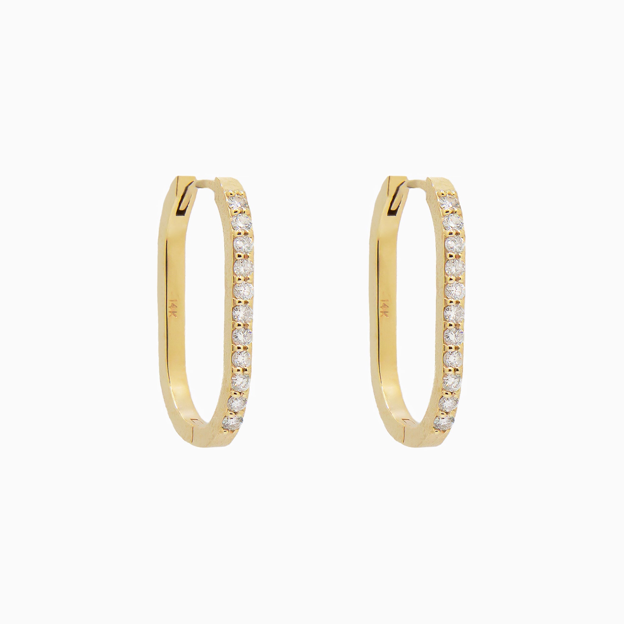 14k Gold 19mm x 13mm Hinged Diamond Paperclip Hoop Earrings - Starflower Design