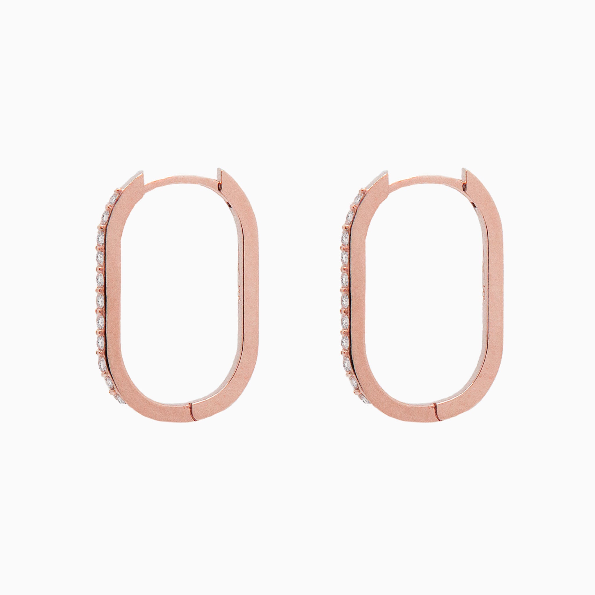14k Gold 19mm x 13mm Hinged Diamond Paperclip Hoop Earrings - Starflower Design