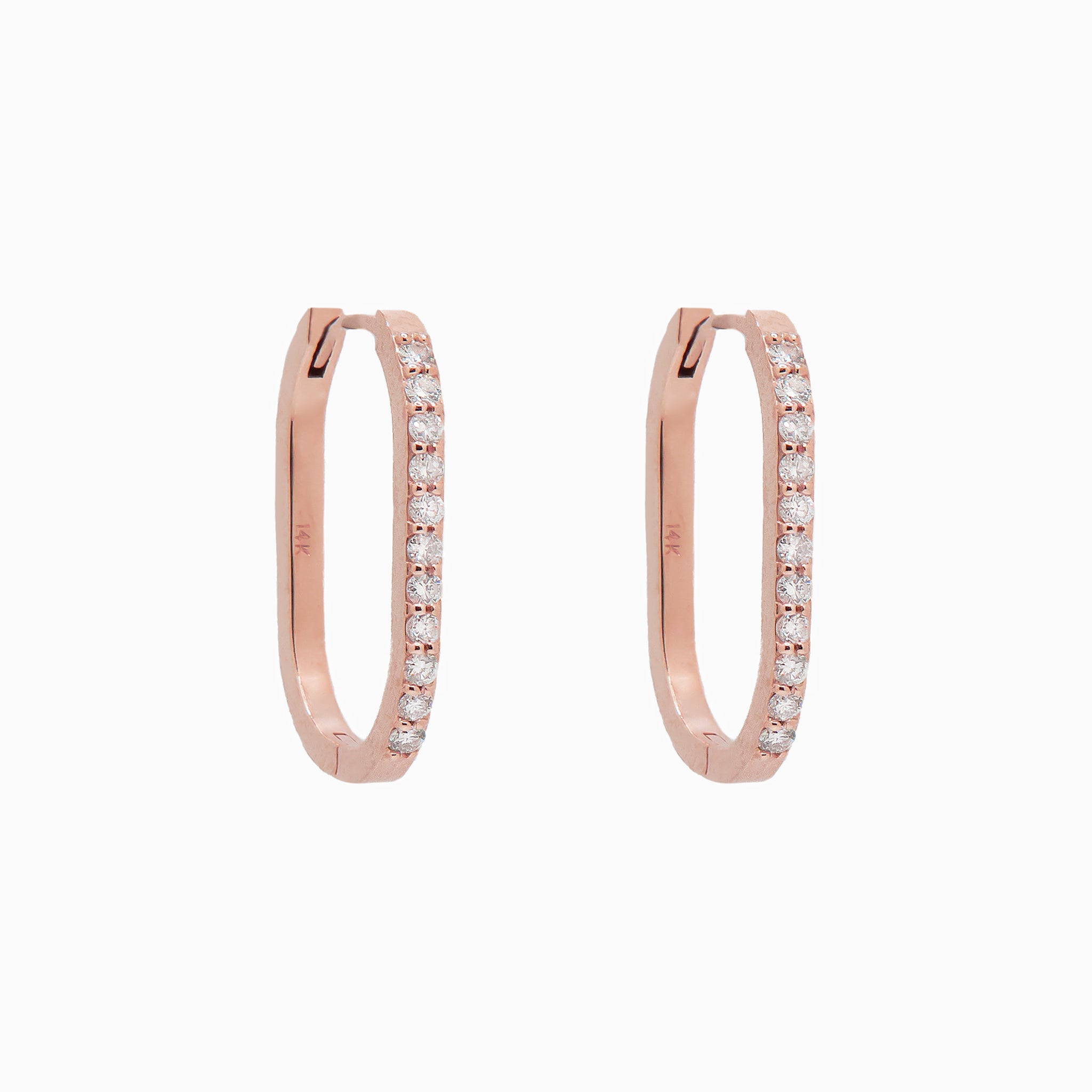 14k Gold 19mm x 13mm Hinged Diamond Paperclip Hoop Earrings - Starflower Design