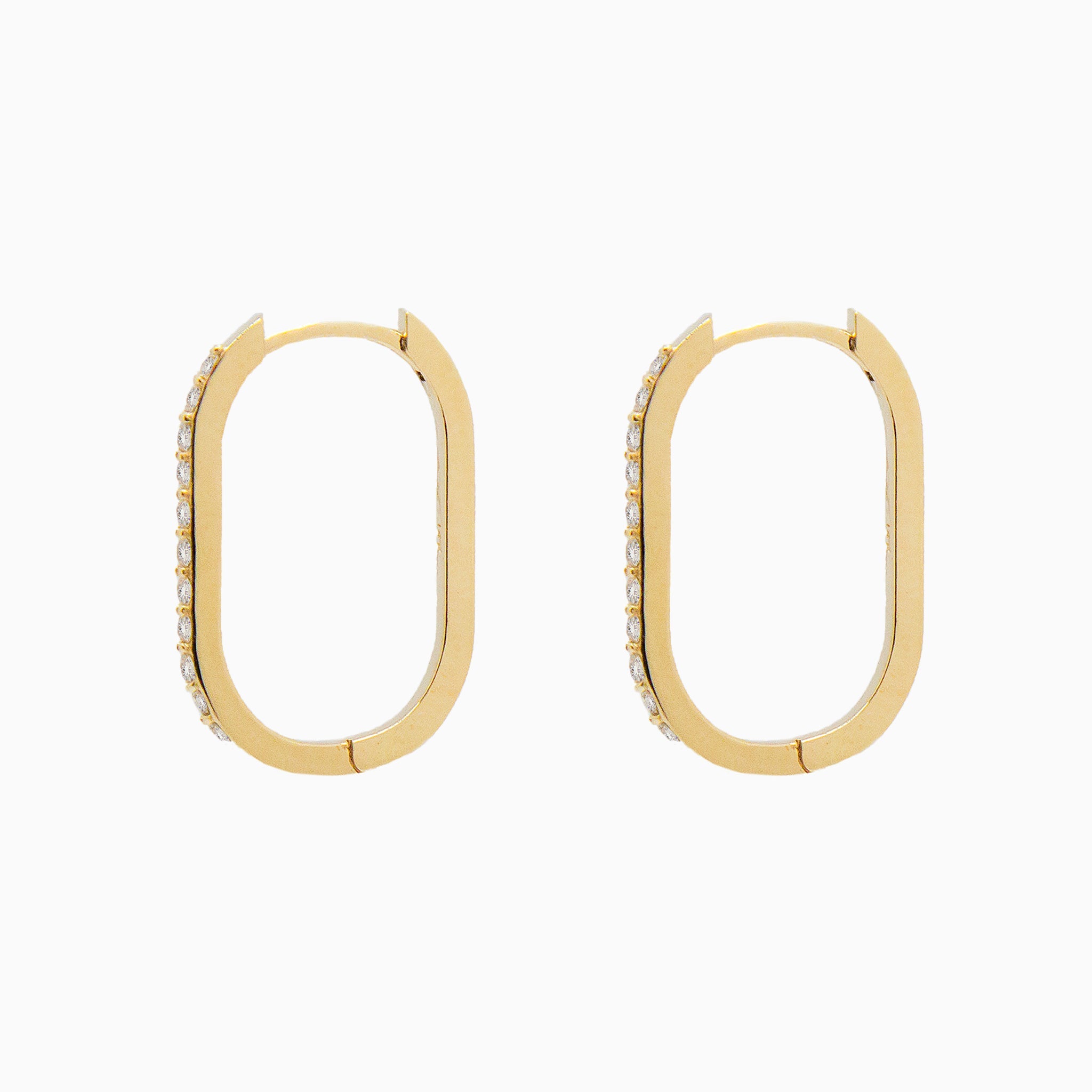 14k Gold 19mm x 13mm Hinged Diamond Paperclip Hoop Earrings - Starflower Design