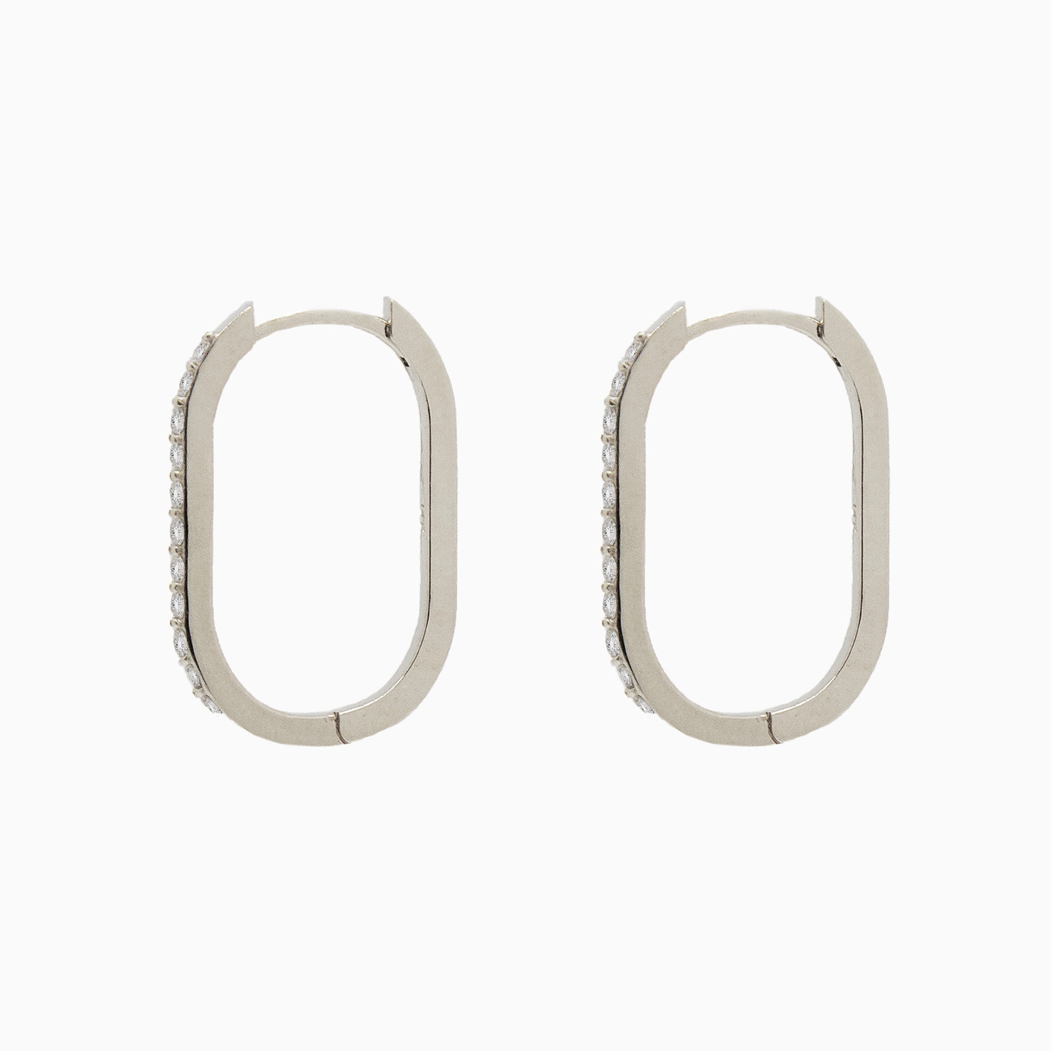 14k Gold 19mm x 13mm Hinged Diamond Paperclip Hoop Earrings - Starflower Design