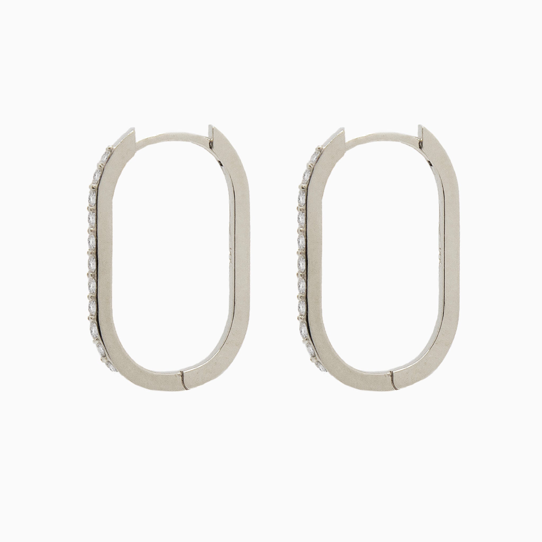 14k Gold 21mm x 14mm Hinged Diamond Paperclip Hoop Earrings - Starflower Design