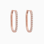 14k Gold 21mm x 14mm Hinged Diamond Paperclip Hoop Earrings - Starflower Design