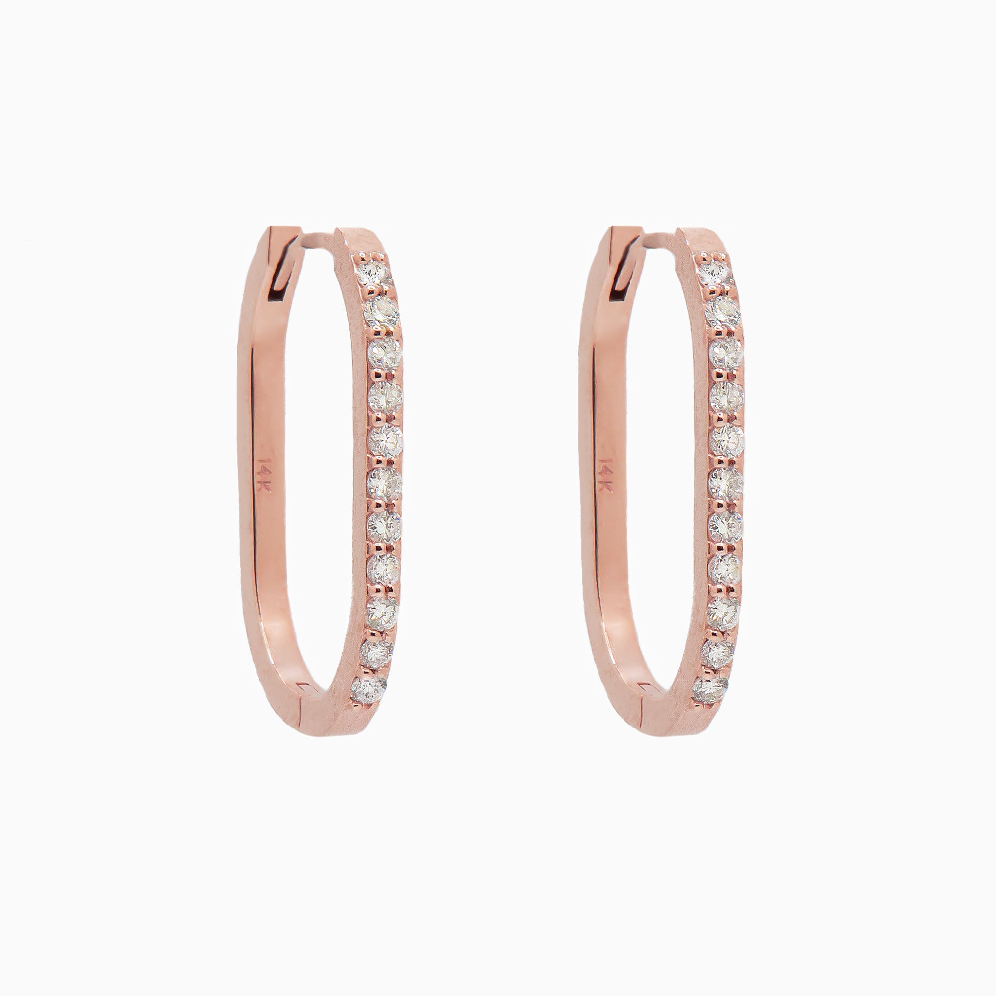 14k Gold 21mm x 14mm Hinged Diamond Paperclip Hoop Earrings - Starflower Design